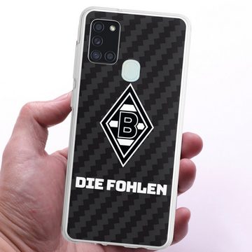 DeinDesign Handyhülle Borussia Mönchengladbach Carbon Gladbach Die Fohlen Carbon, Samsung Galaxy A21s Silikon Hülle Bumper Case Handy Schutzhülle