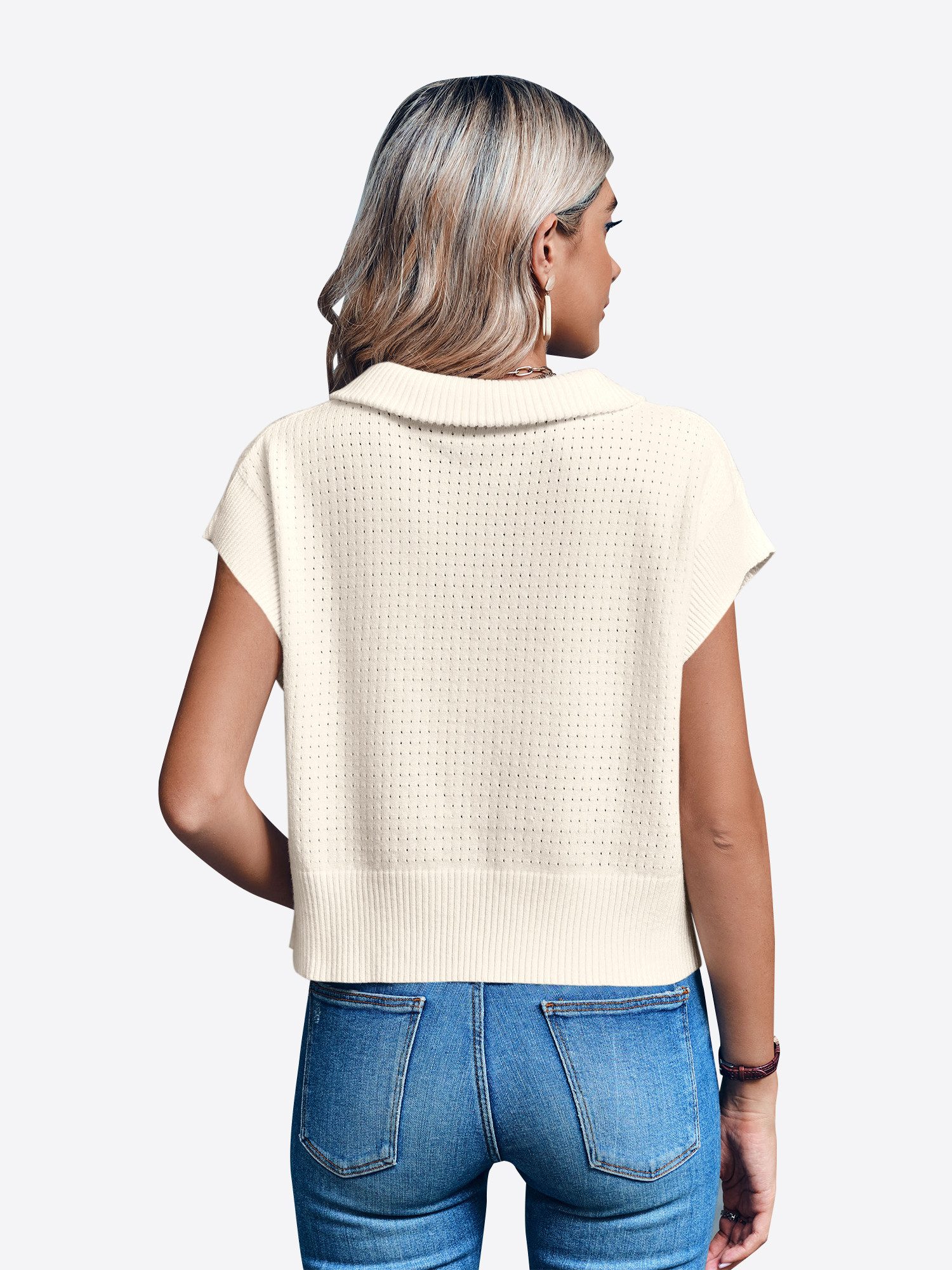 Imily Bela Strickpullover Damen Kurzarm Pullover mit Halbreißverschluss (Pa günstig online kaufen