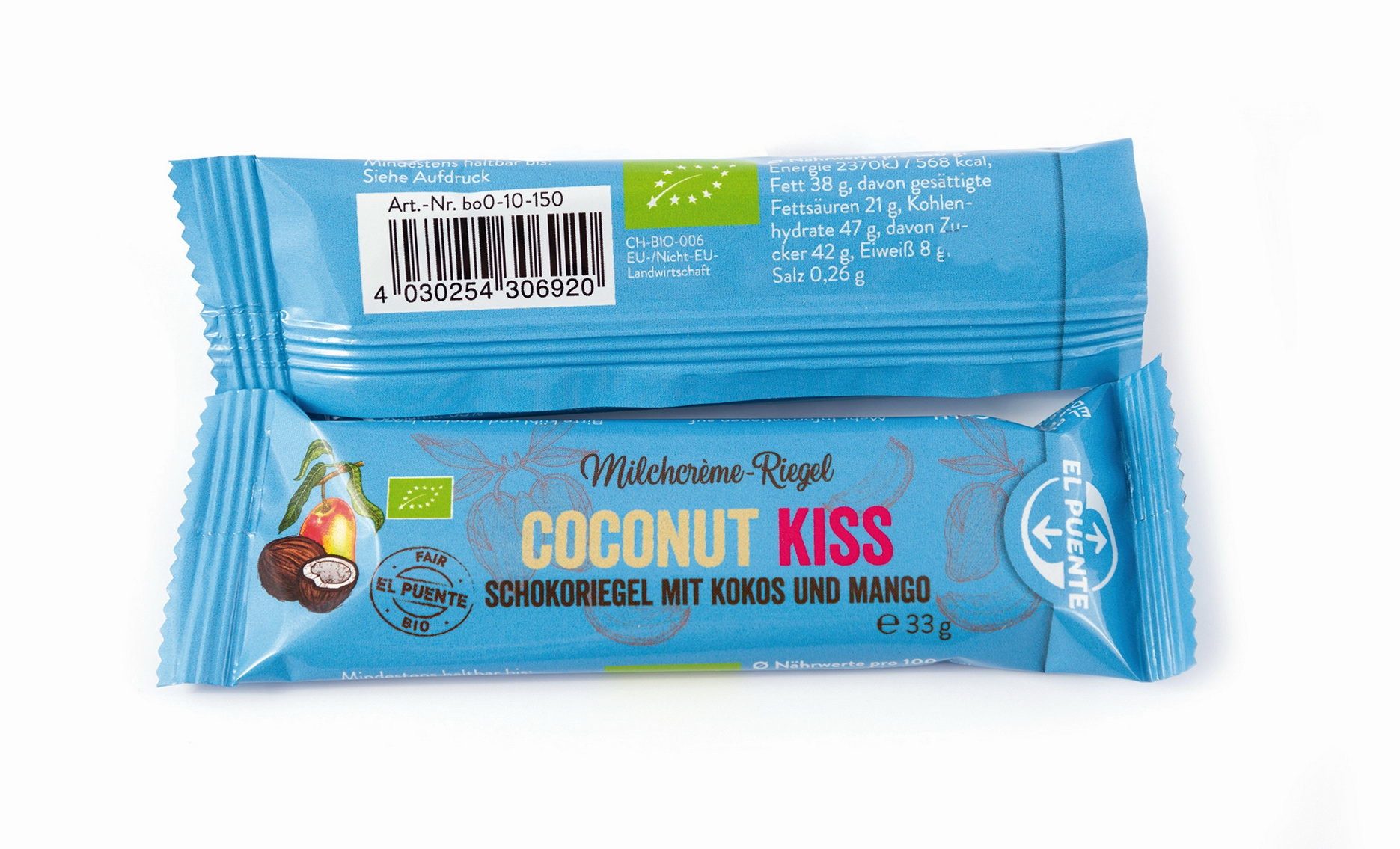 El Puente Knabberei Coconut Kiss Bio-Schokoriegel mit Kokos & Mango, Fair Trade, Bio, Fair Trade