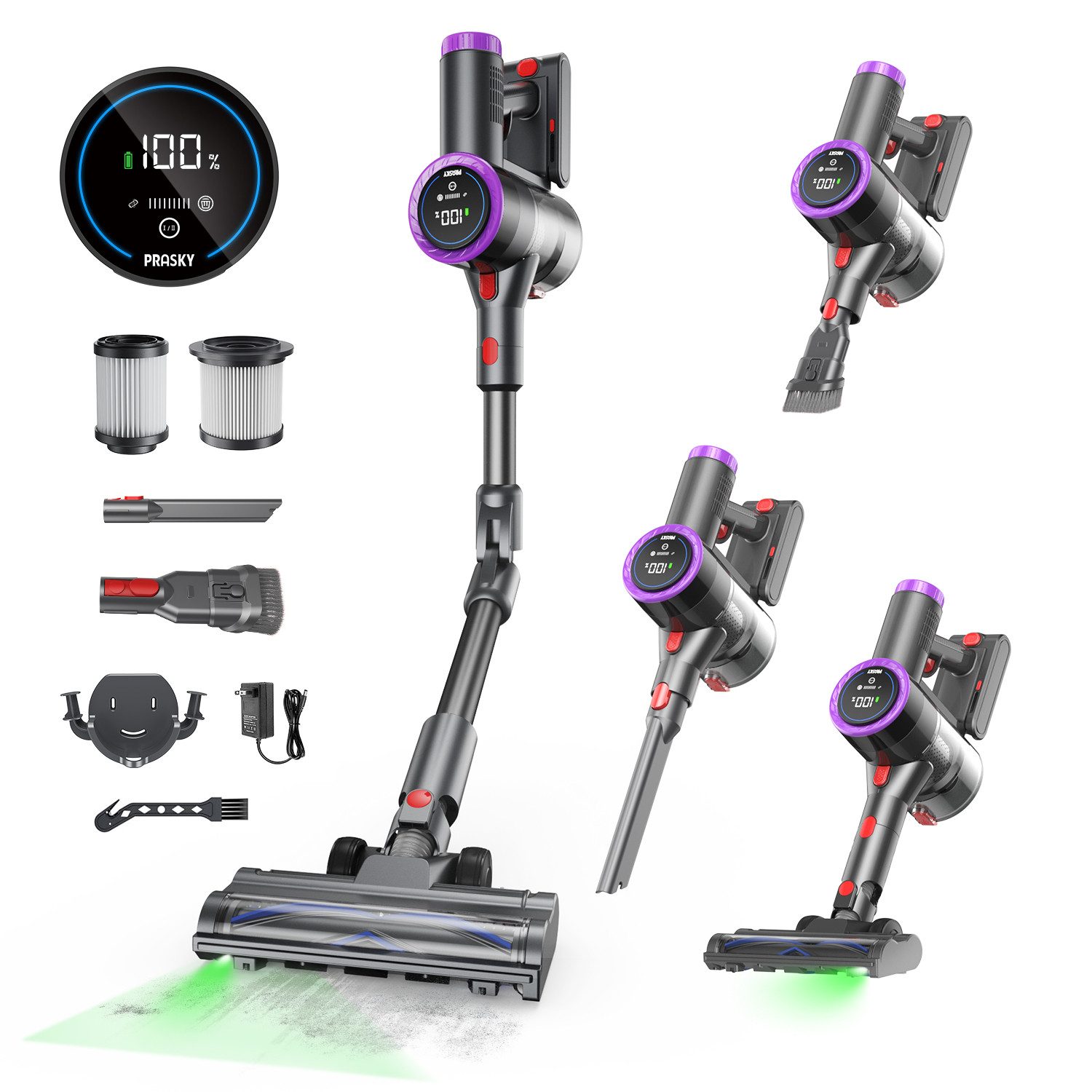 PRASKY Stielstaubsauger Akku-Hand-und Stielstaubsauger 55000Pa/550W/60mins/1.5L, 550 W, mit Beutel, Staubauffangbehälter mit 1,5 Litern Fassungsvermögen