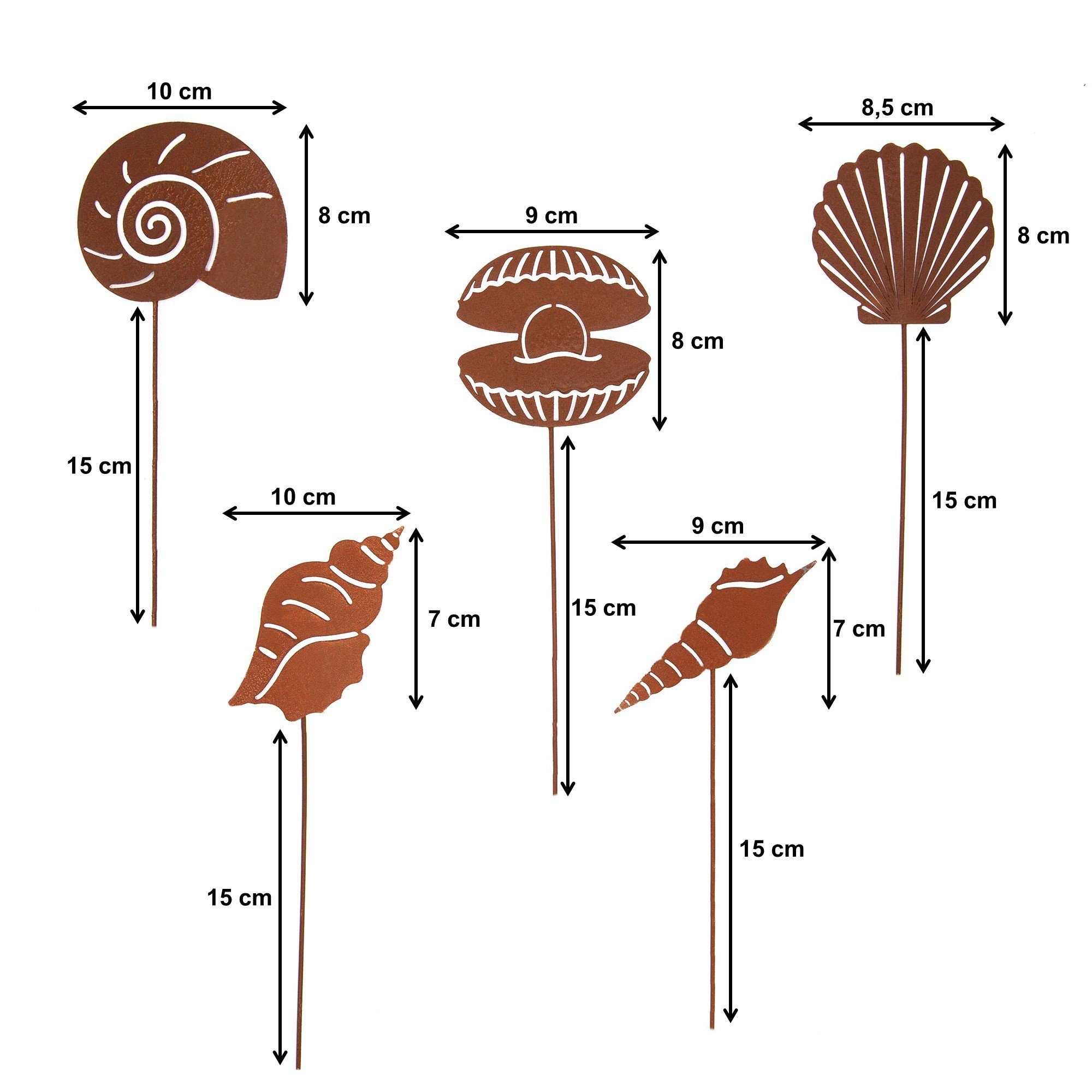 UNUS GARDEN Gartenstecker Gartenstecker Rost Muscheln (5-St) Set 5er