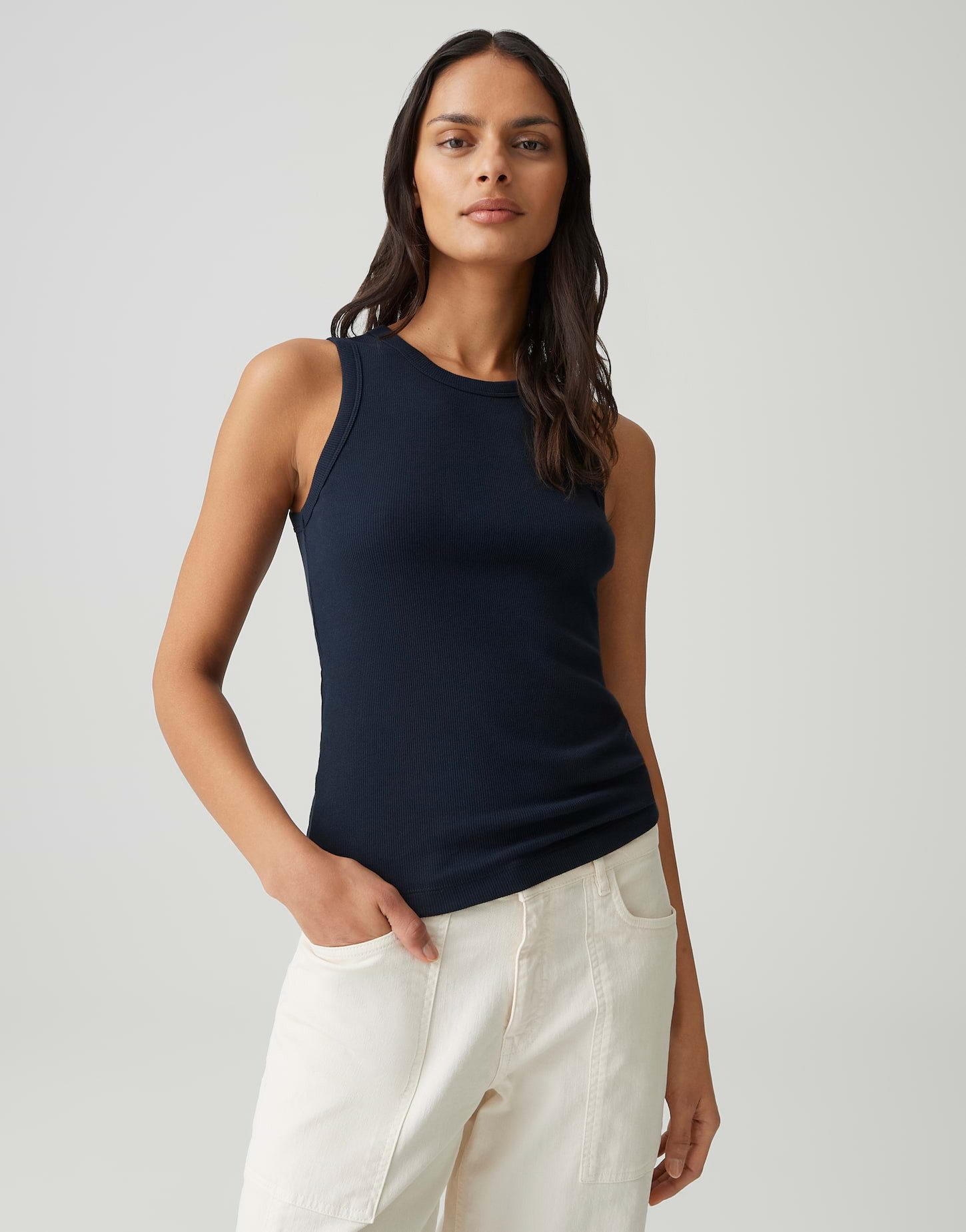 OPUS Tanktop Slim Top aus geripptem BCI Cotton Mix Weicher Griff, elastischer Stoff, Rundhalsausschnitt