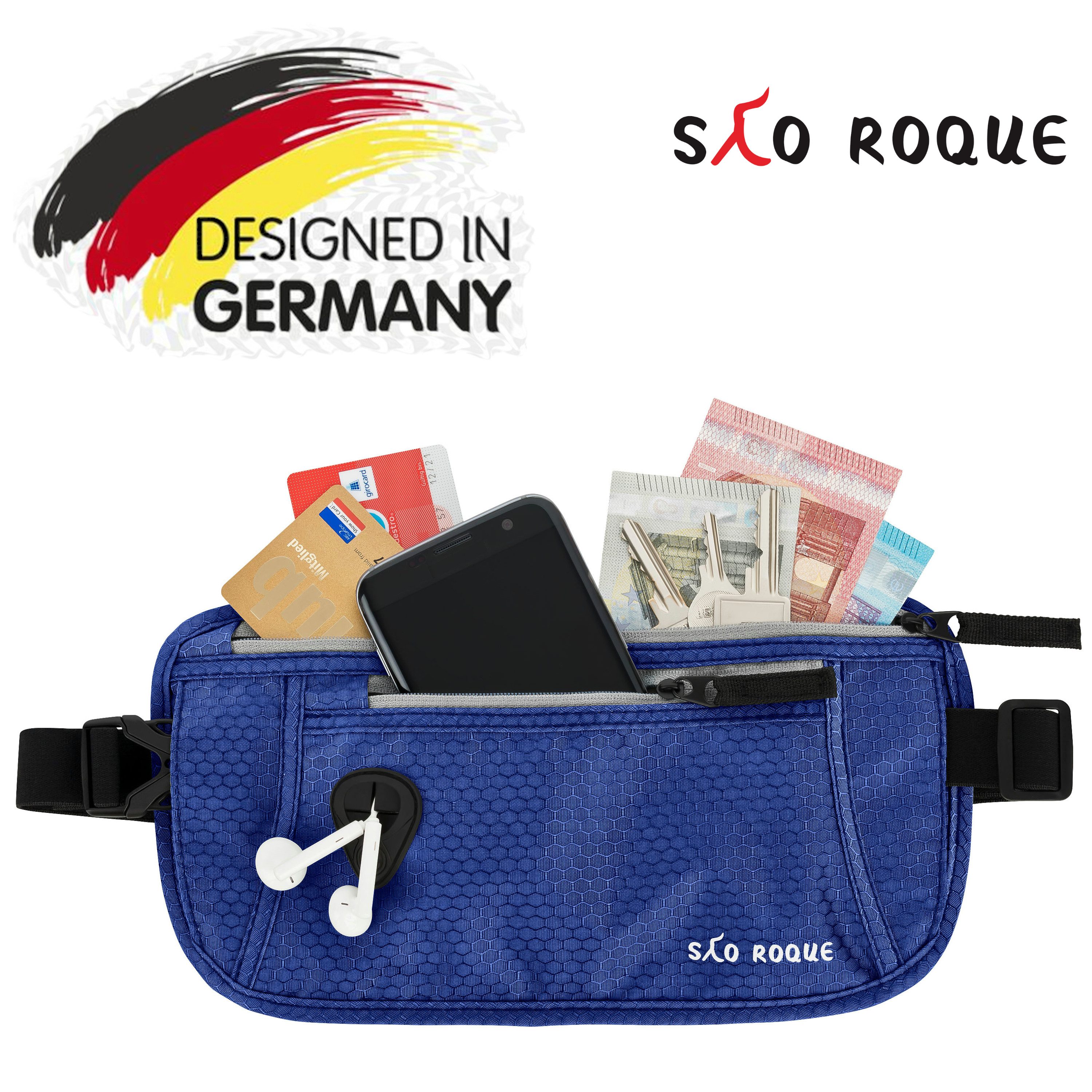 SAO ROQUE Bauchtasche Damen Herren Bauchtasche, RFID Blocker Gürteltasche, flach, Vegan, ultraflach, schweiß- und wasserfest, ultraleicht