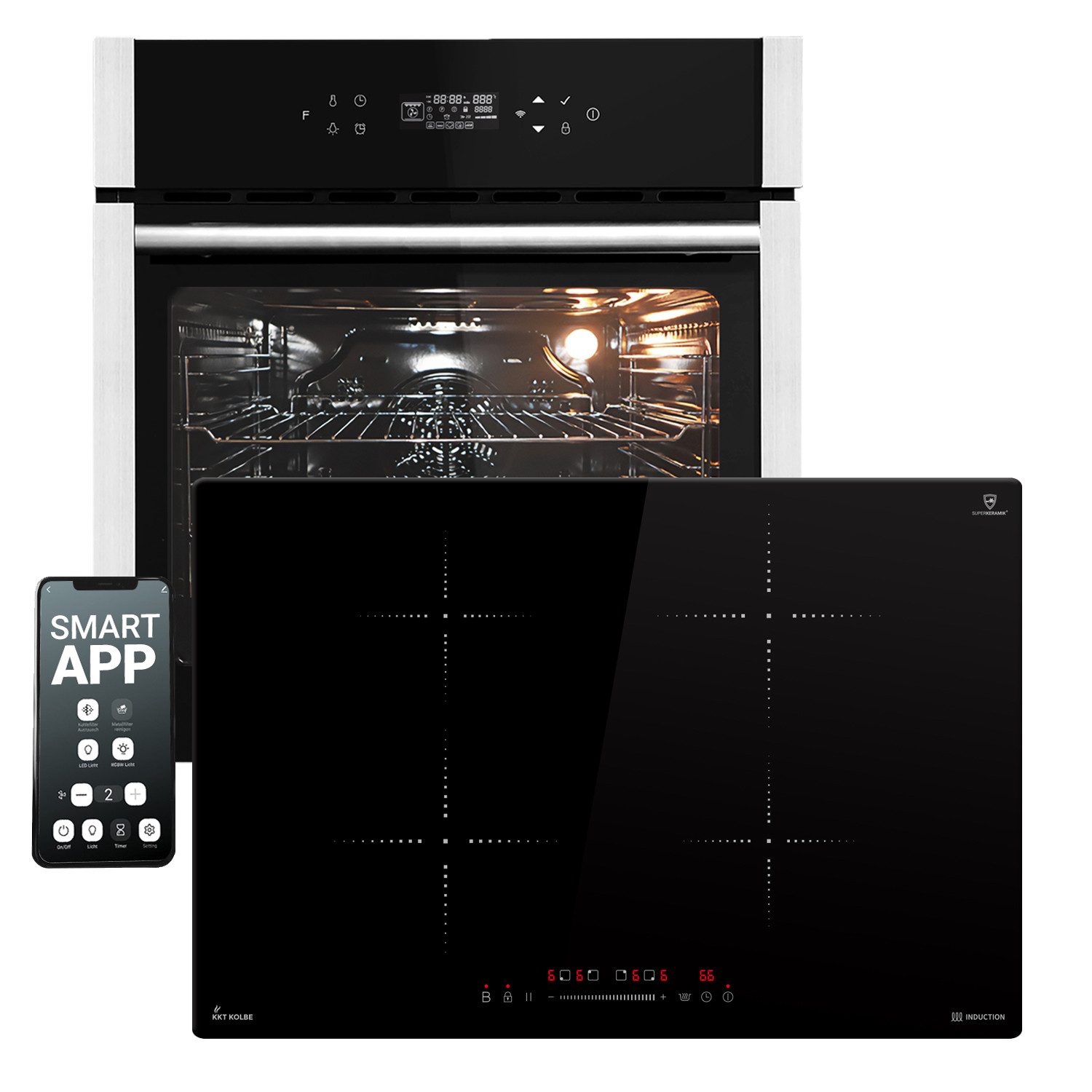 KKT KOLBE Backofen-Set Backofen und Induktionskochfeld SET8313HCIH877RL, mit Teleskopauszug, DampfClean, 60cm / Herdset / Heißluft / Grill-/Brat-System / WIFI