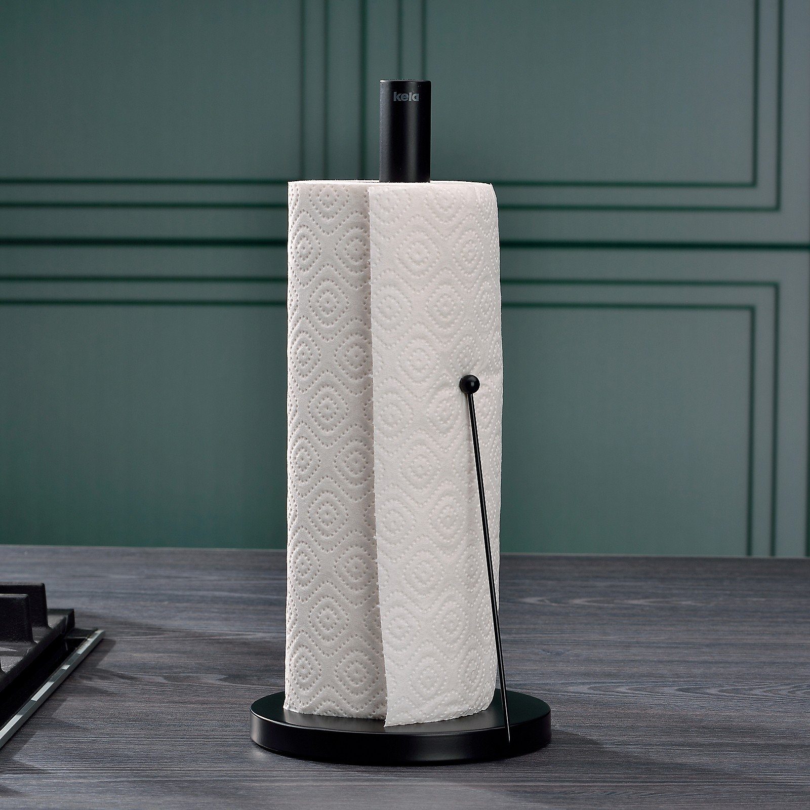 kela Küchenrollenhalter Rollo, rutschfeste Unterseite, Halter Küchenrolle stehend, Edelstahl schwarz