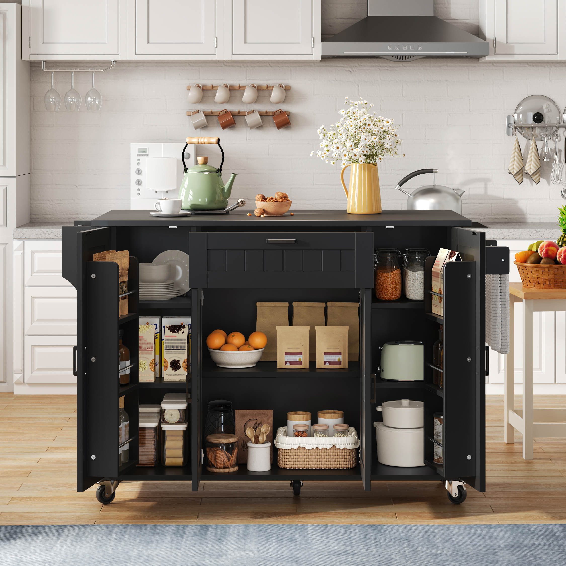 Odikalo Kücheninsel Arbeitsplatte Küchenwagen Küchenschrank Schublade Regal Handtuchhalter