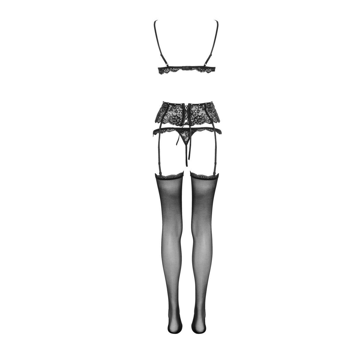 Fashion Esmenna Livco 4pcs Set: belt LC set Schalen-BH with - garter stockings black Corsetti and (L/XL,S/M)