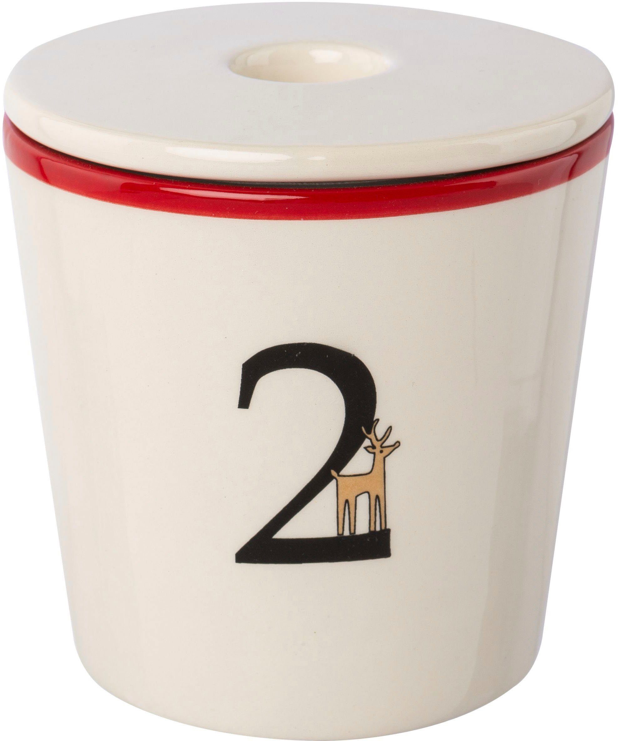 Creativ deco Kerzenhalter Stabkerzenhalter für die Adventszeit, Weihnachtsdeko (Set, 4 St), Becher aus Keramik mit Cover 1 bis 4, Höhe ca. 10 cm, Adventsleuchte – Bild 5 von 5