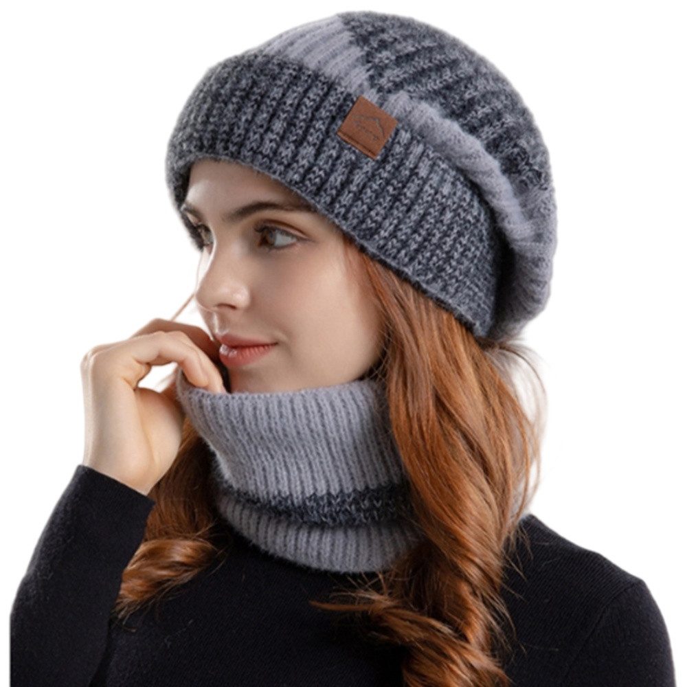 Cachito Mütze & Schal Herbst Winter Schal und Mütze Set 55-60CM Wintermütze Strickmütze mit Schal Damen Warme Mütze Beanie