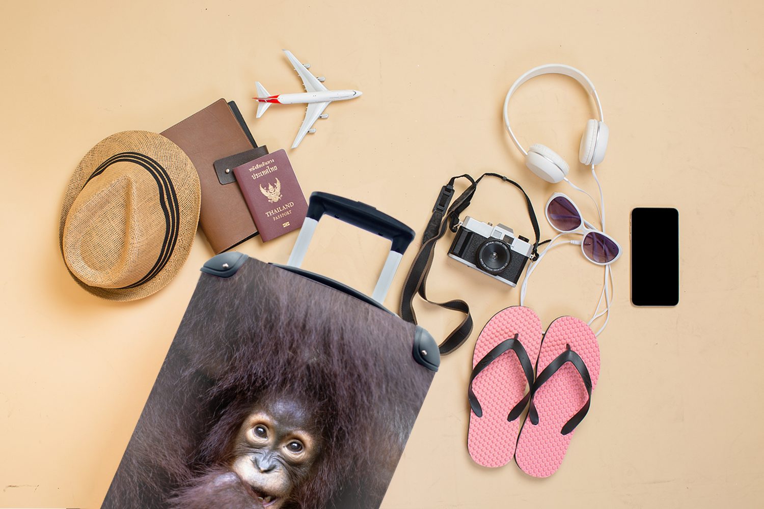 Ferien, MuchoWow seiner Handgepäckkoffer mit rollen, Reisetasche Rollen, Trolley, mit für 4 Reisekoffer Mutter, Ein Handgepäck Orang-Utan