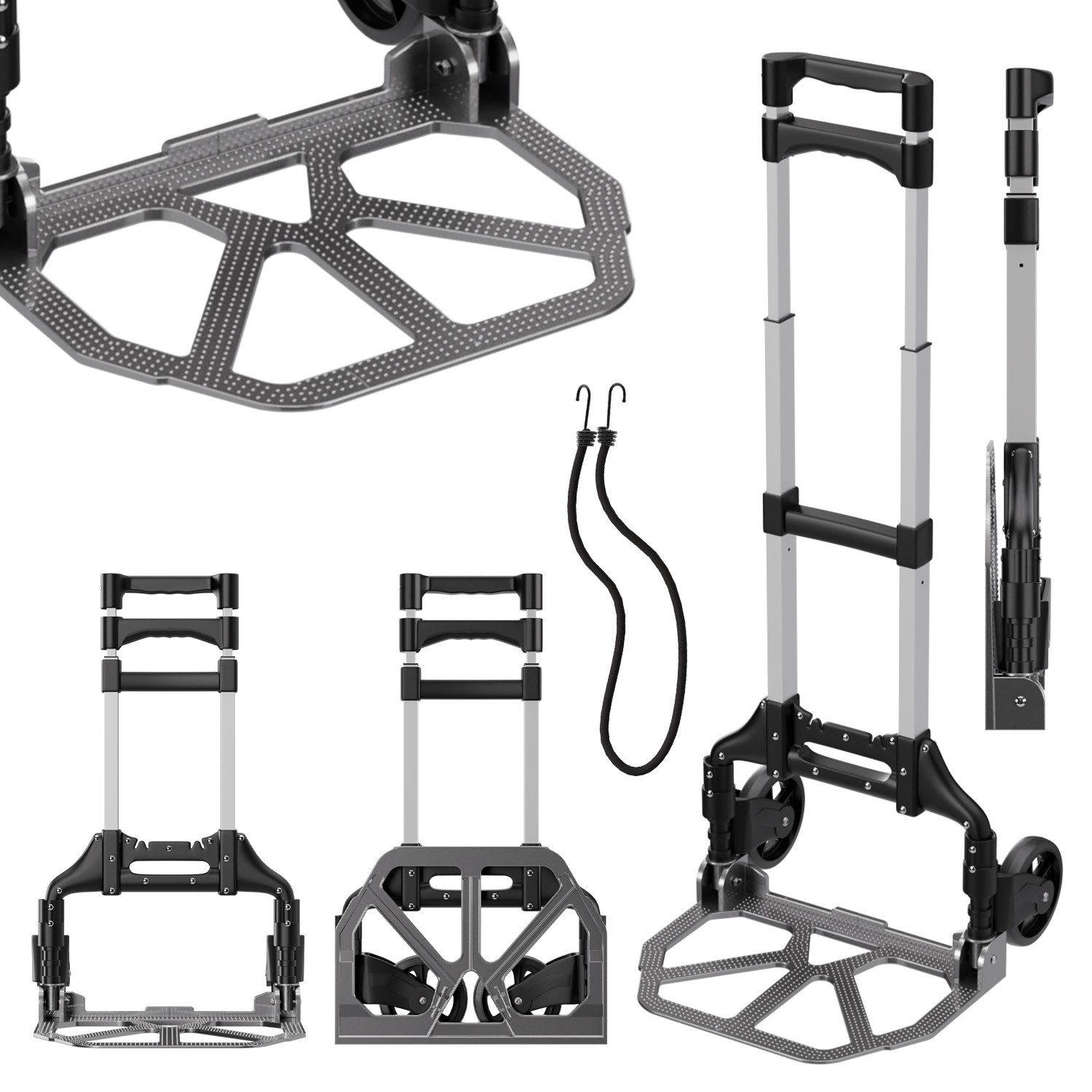 TroniTechnik Sackkarre Transportkarre Handkarre Handwagen, klappbar bis 80kg Tragfähigkeit, (Transportkarre mit rutschfester Transportfläche und Tragegriff, BxTxH 39x40x100cm mit Spanngummiseil für sicheren Transport), faltbar, Transportkarre, mit verstellbaren Griff