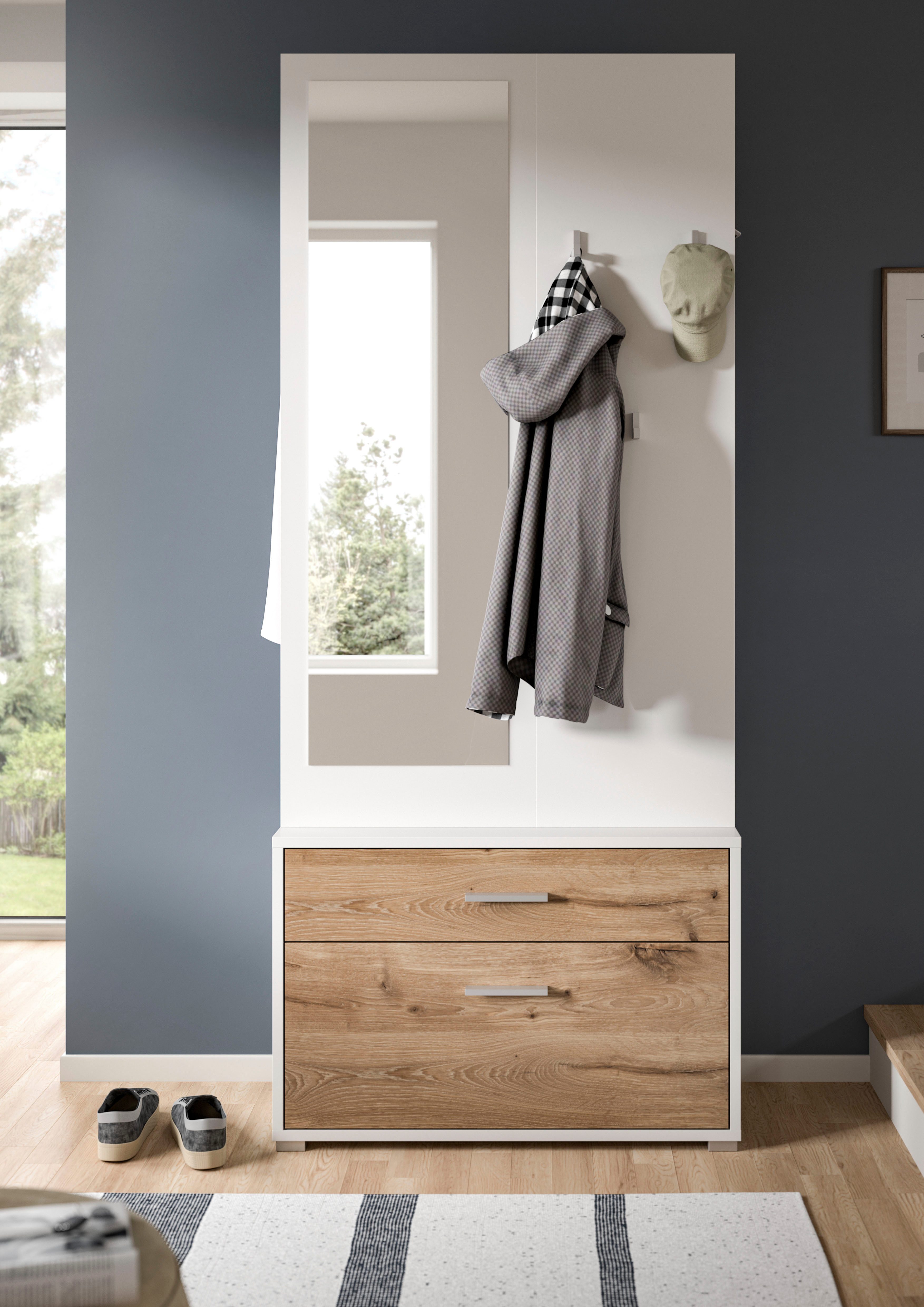 Home affaire Kompaktgarderobe Morrea, Höhe 190 cm, 1 Schubkästen, 6 Haken, 1 Kleiderstange, 7 Fächer (1-St) schmale Garaderobe, Stauraum, Flur, Diele