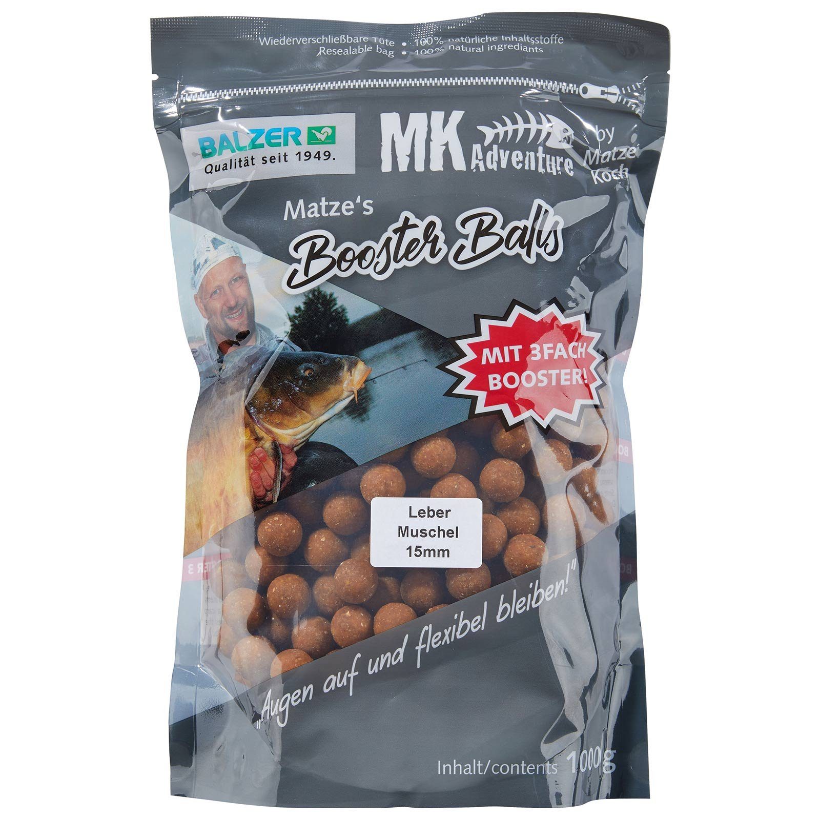Balzer Kunstköder, Balzer Matze Koch Leber/Musche15mm Booster Balls Boilies