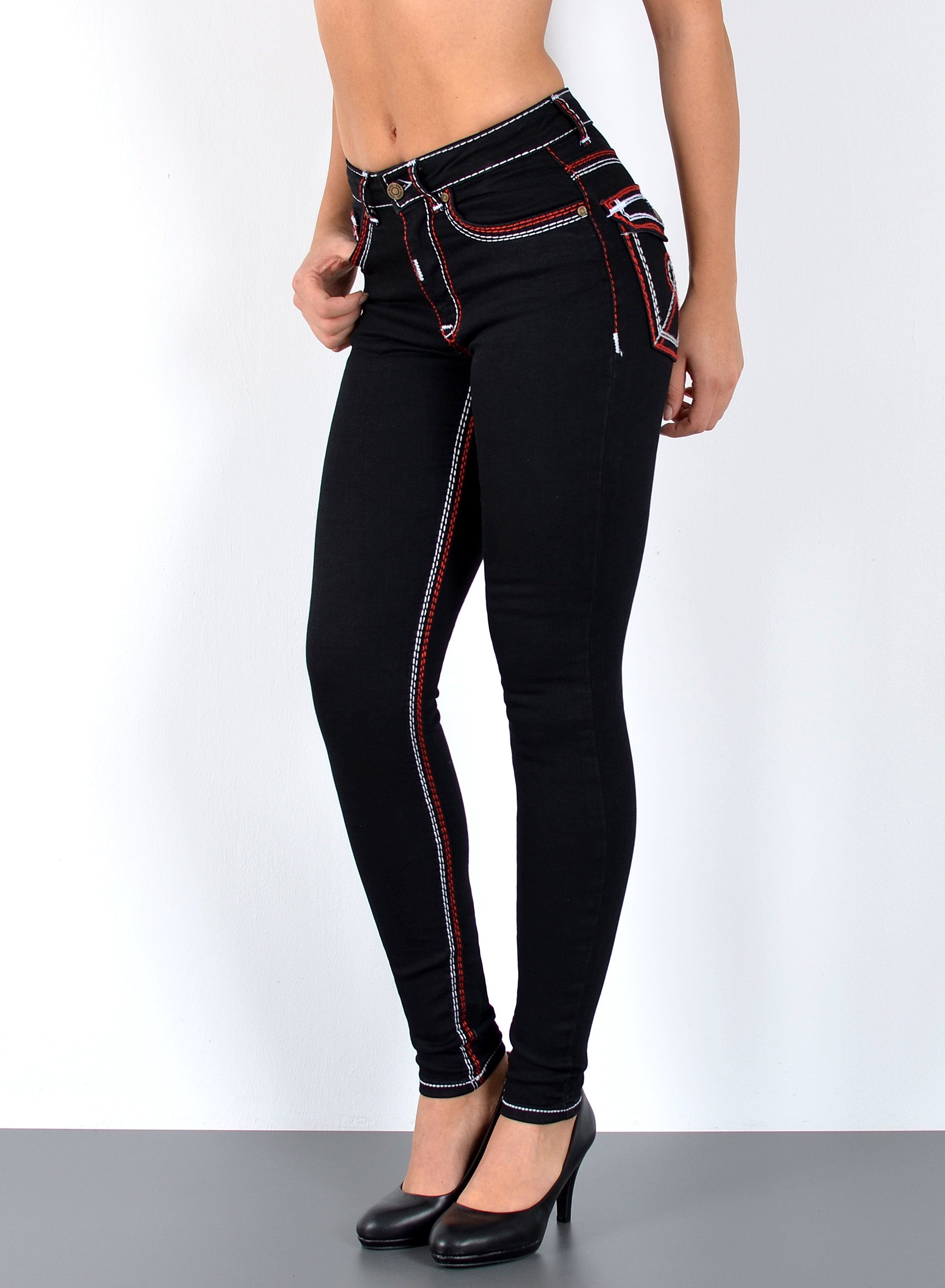 ESRA Damen High Waist Skinny Hose - Stretch Jeans Bis Übergröße J189