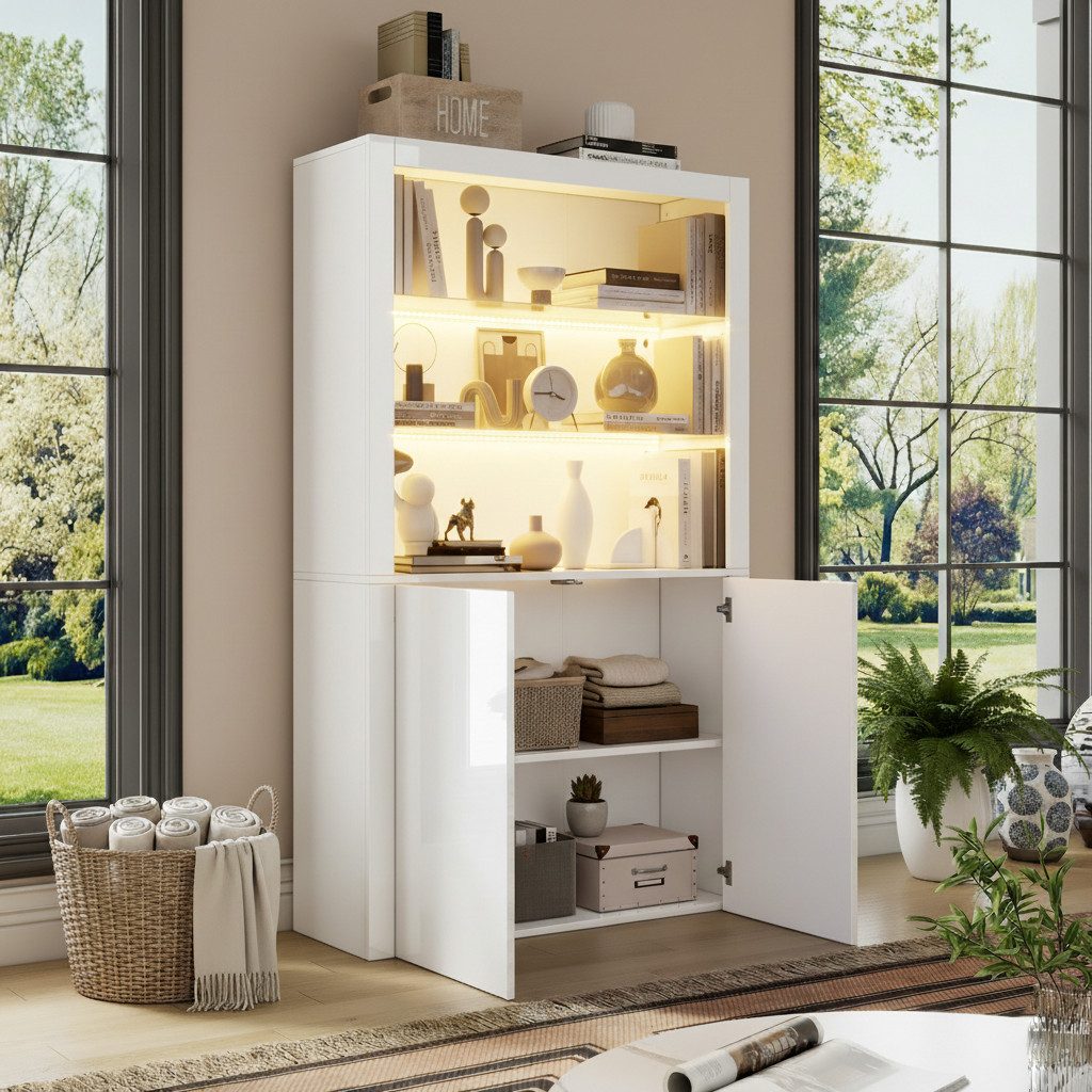 HAUSS SPOLE Vitrine Hochglanz mit LED-Leuchten, Displayschicht aus gehärtet günstig online kaufen