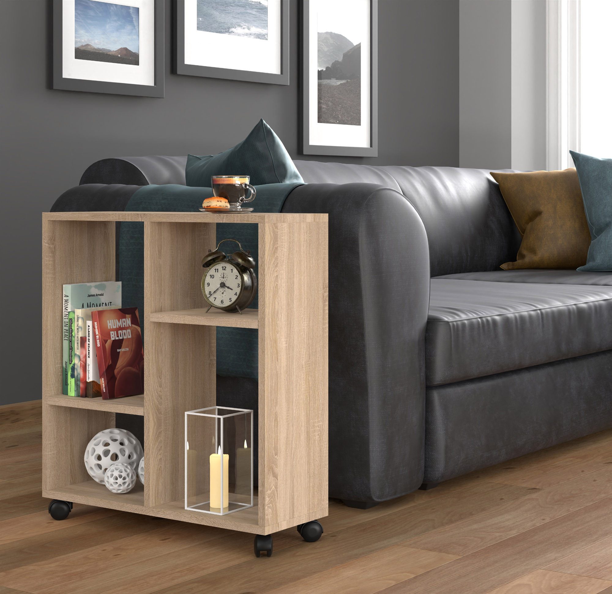 Raumhirsch Furniture Couchtisch Kaffeetisch, Laptoptisch, Beistelltisch auf Rollen (Maße 60 x 20 x 65 (H) cm, einfache Montage), mobil, pflegeleicht, praktisch