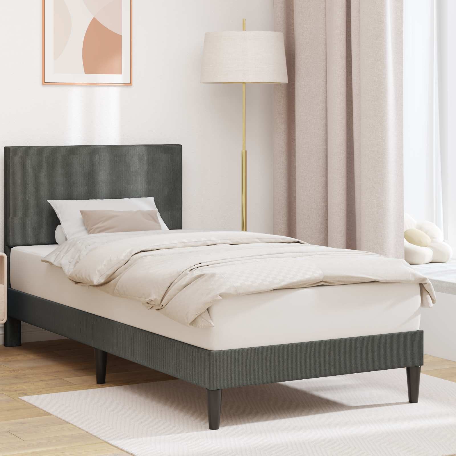vidaXL Bett Bettrahmen mit Kopfteil Dunkelgrau 90 x 190 cm Cordstoff (1-tlg)