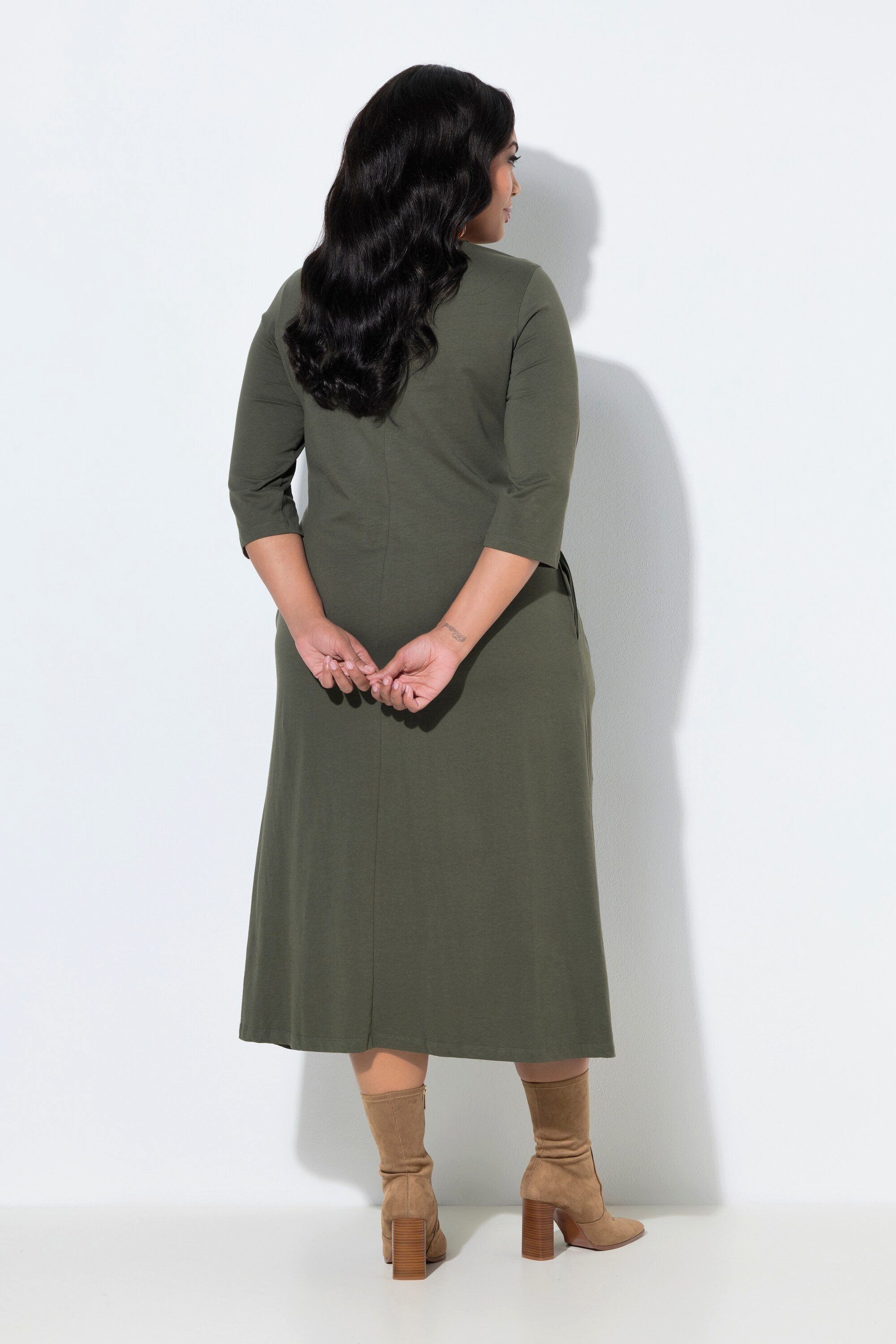 Ulla Popken Maxikleid Maxikleid drapiert A-Linie V-Ausschnitt 3/4-Arm