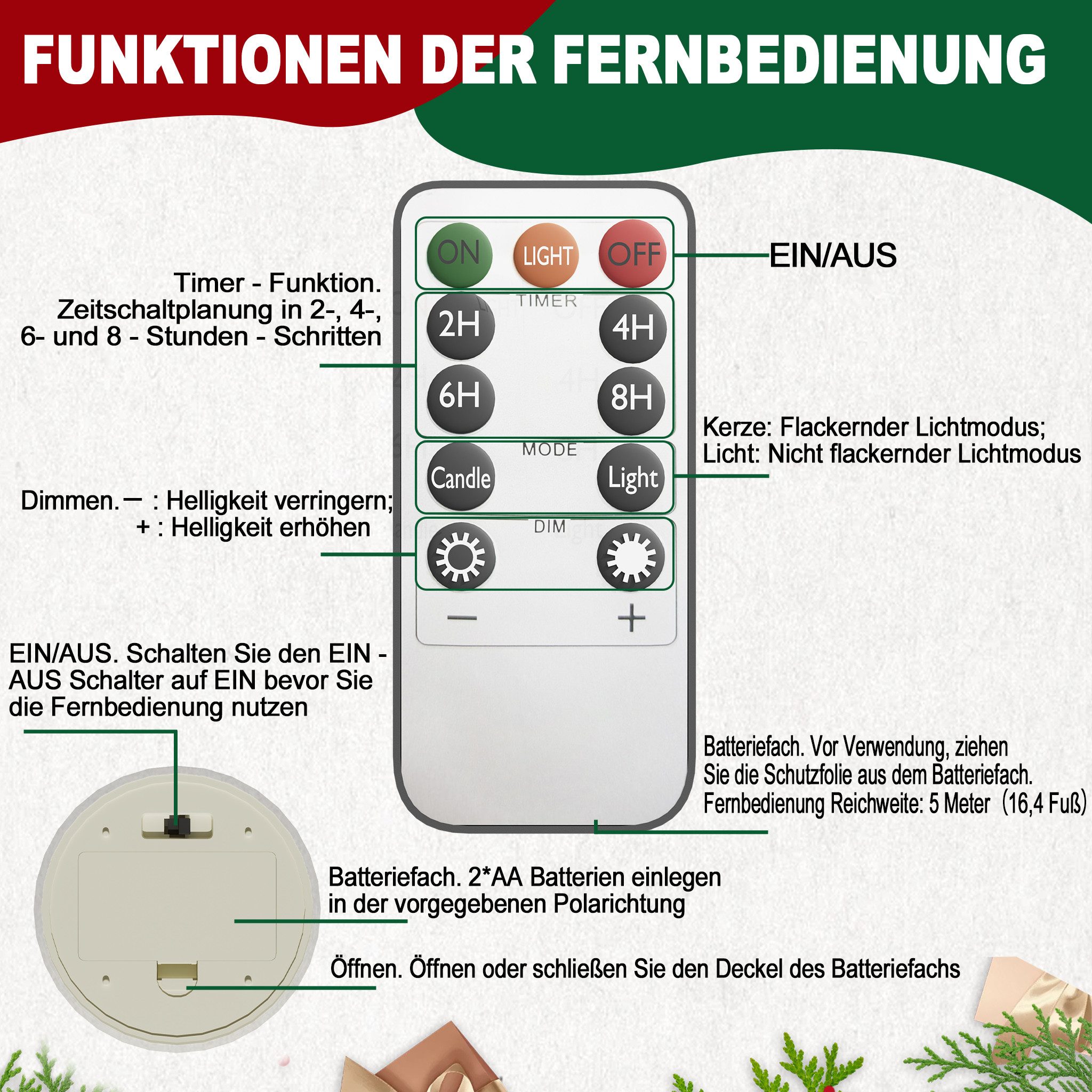 FIVMEN LED-Kerze 3/5 Stück LED Kerzen mit Eingelassener Lichterkette Für Heimdekoration (3-tlg)