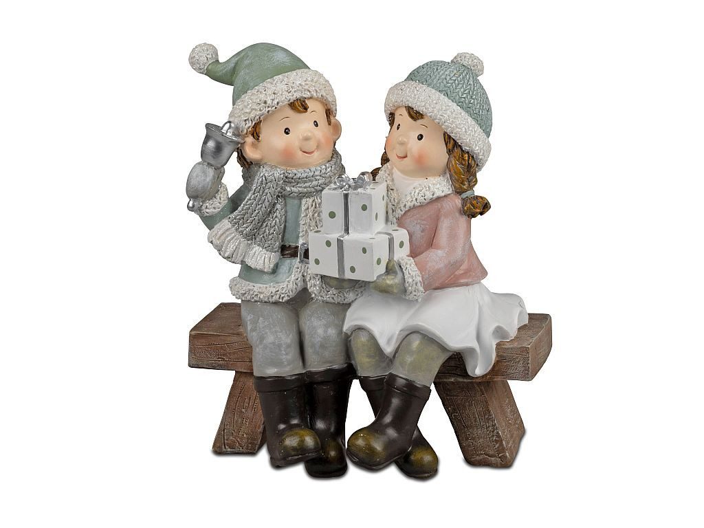 formano Dekofigur Nostalgische Winterkinder auf Bank 28 cm