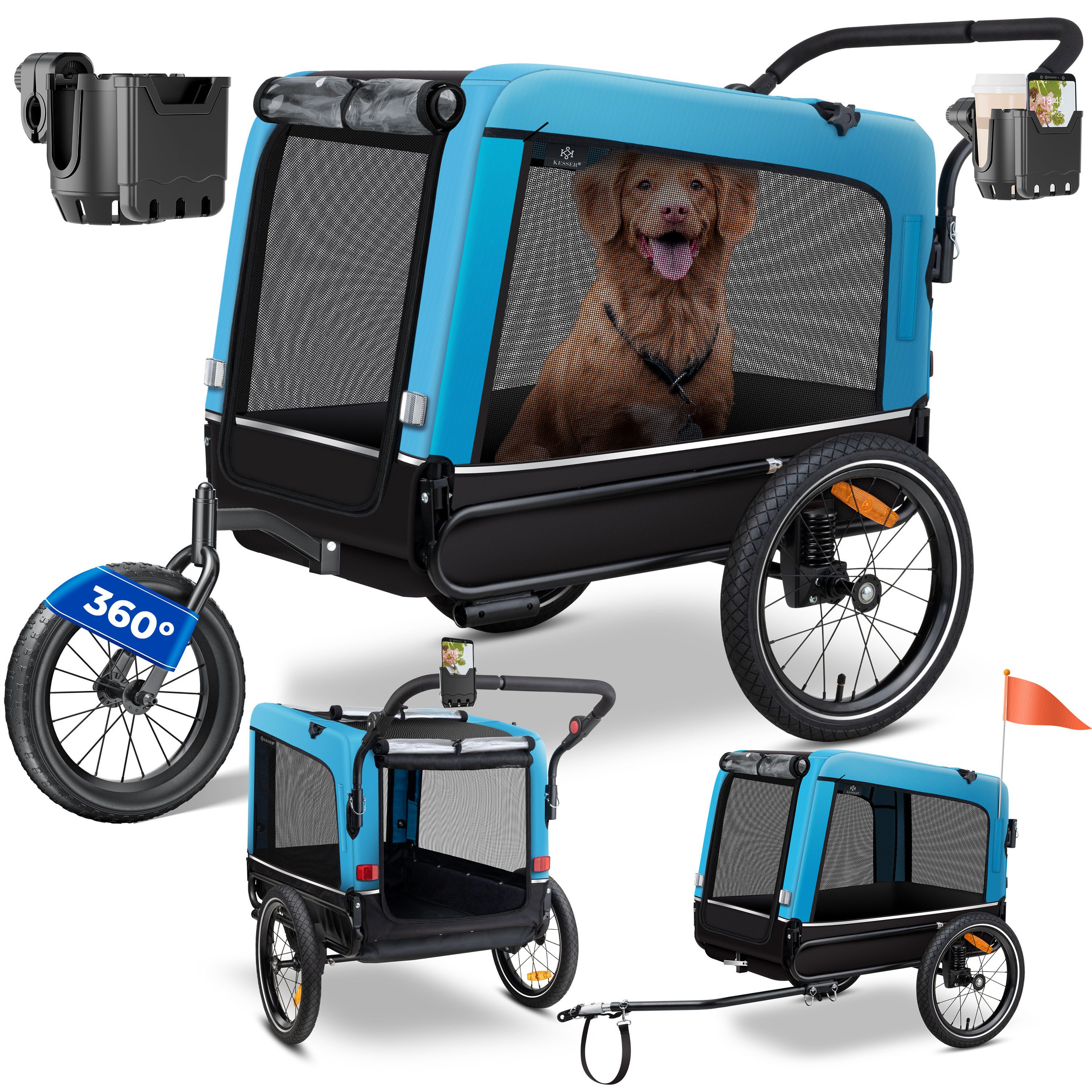 KESSER Fahrradhundeanhänger, Hundeanhänger Boxer 3-in-1 Hundebuggy Jogger Fahrradanhänger