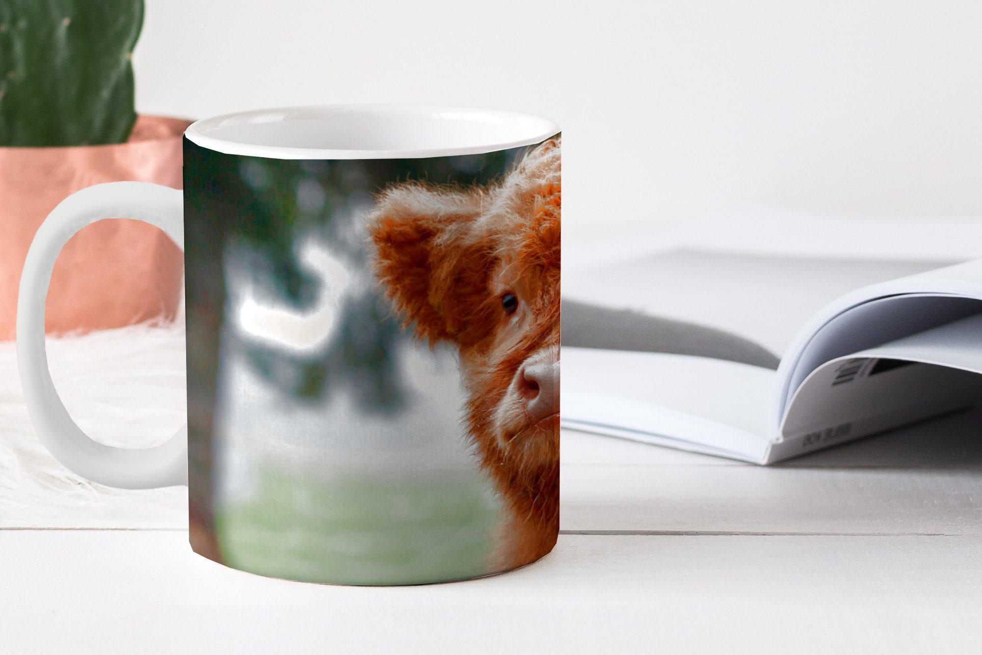 MuchoWow - Keramik, Kaffeetassen, Teetasse, Geschenk Tasse Kalb Highlander Scottish Teetasse, Gras, - Becher,