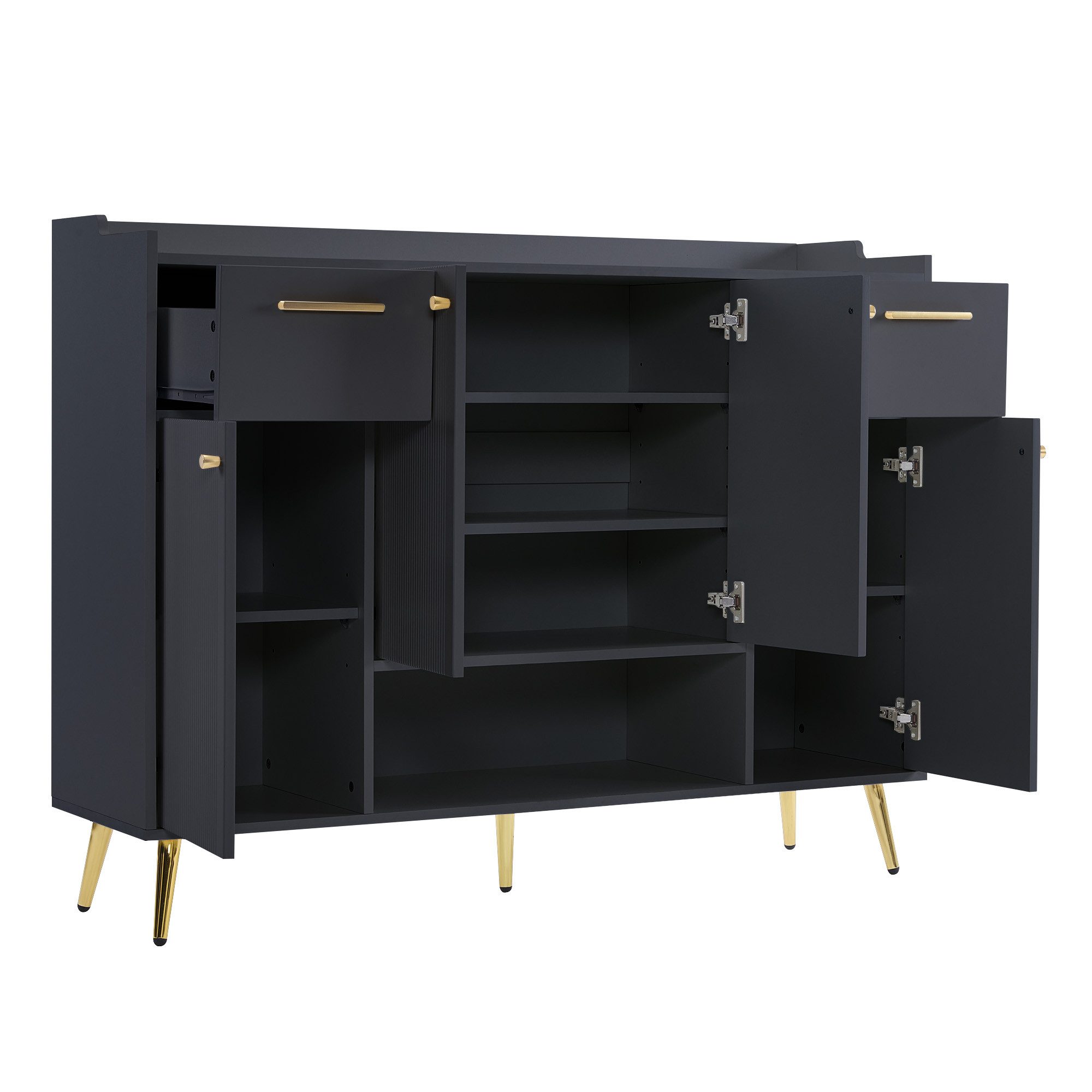 Flieks Schuhschrank Schuhkommode mit 2 Schubladen und 4 Türen (1-St., B130/W37/H100 cm) Schuhregal mit vertellbare Einlegeböden und 8 Fächern, Metallbeine