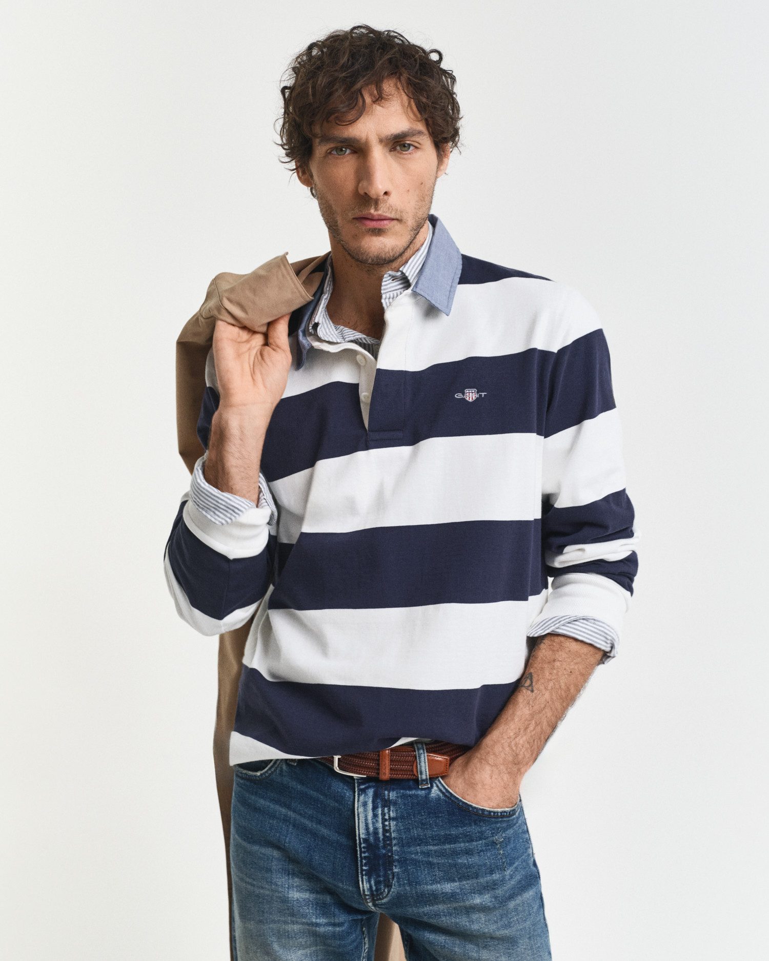 Gant Langarm-Poloshirt REG CHAMBRAY STRIPE HEAVY RUGGER