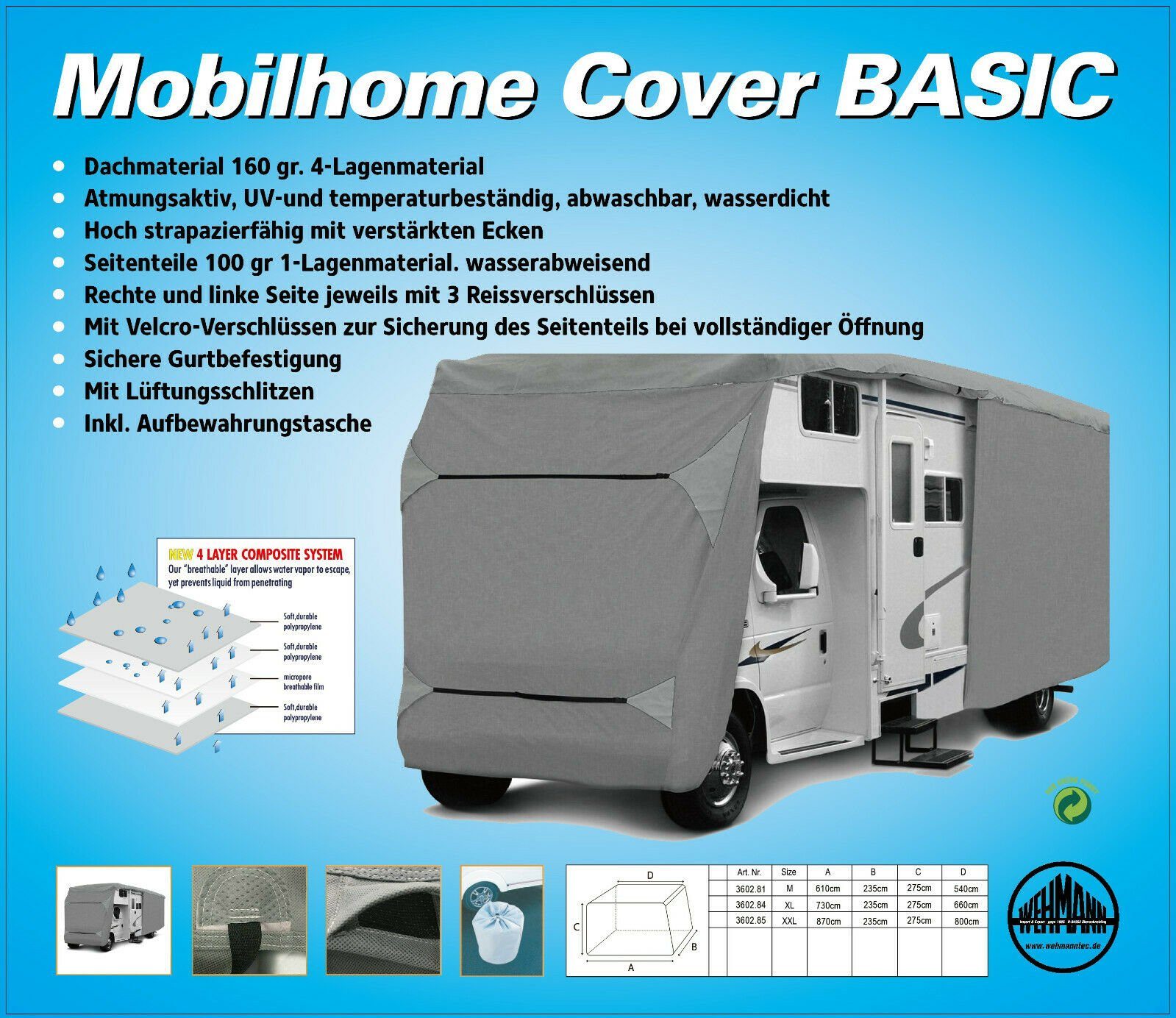 Wehmann Wohnmobilschutzhülle Basic Wohnmobilabdeckung (Schutzhülle), atmungsaktiv