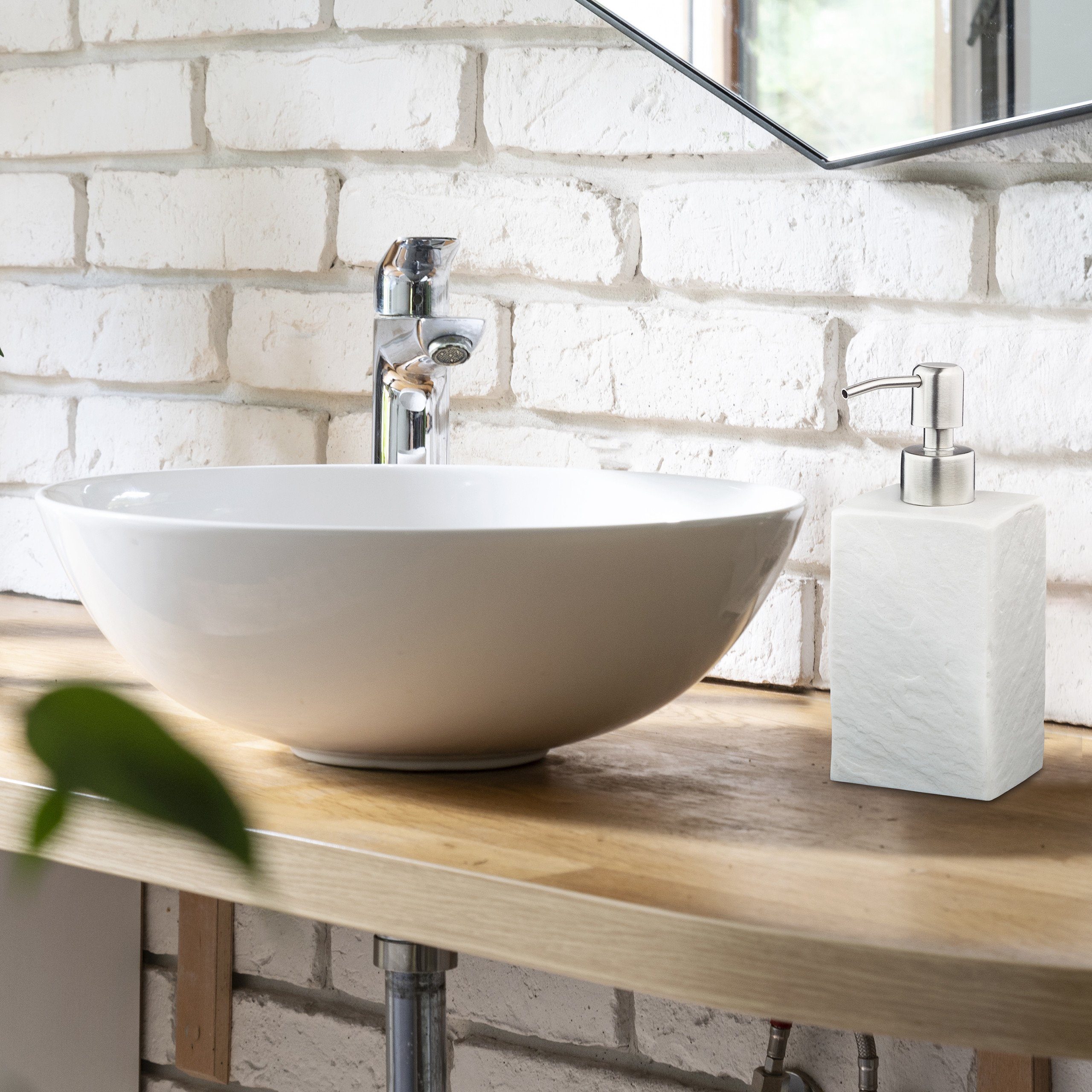 relaxdays Seifenspender 2x Seifenspender Steinoptik eckig, weiß günstig online kaufen