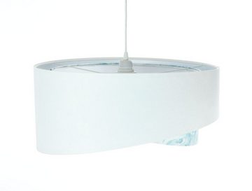 Licht-Erlebnisse Pendelleuchte KARIM, ohne Leuchtmittel, Ø 50 cm Weiß Hellblau marmoriert Wohnzimmer Stoff Metall E27 Modern