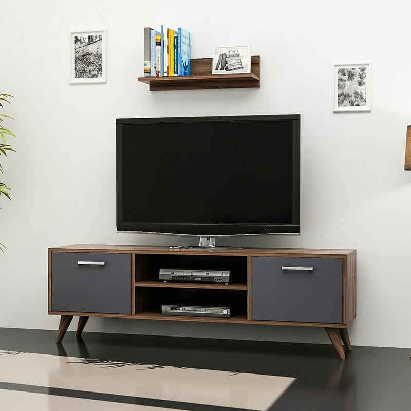 en.casa TV-Schrank »Haderslev« TV Board 45 x 120 x 30 cm Fernsehtisch Lowboard Walnuss-Optik Anthrazit