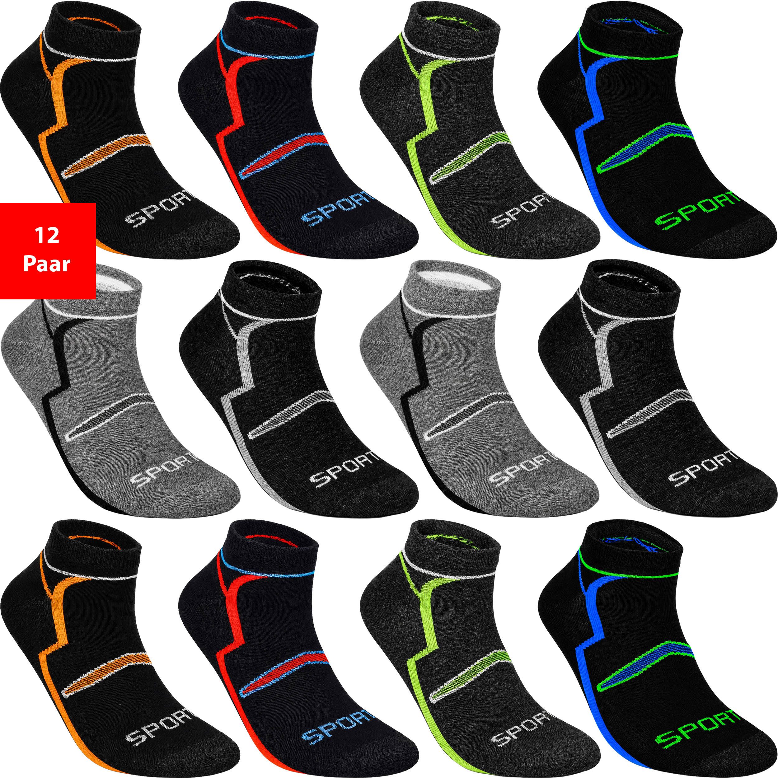 Fashionschmiede Kurzsocken Sneakersocken Sneaker Socken Herren & Damen Kurz Baumwolle Sport (12 Paar) Atmungsaktive Baumwolle, Robust & Langlebig