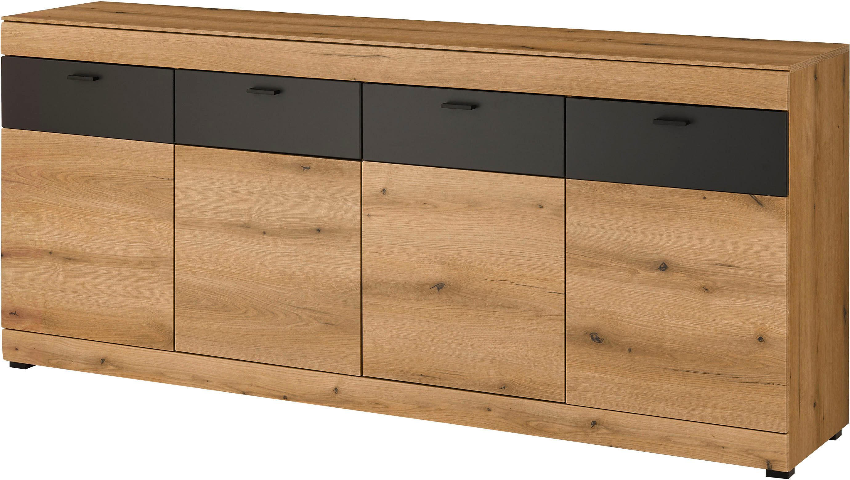 Home affaire Sideboard Soleto, moderner Schrank, Kommode, 200 cm breit, zeitlos, schwarze Griffe aus Metall, ausreichend Stauraum