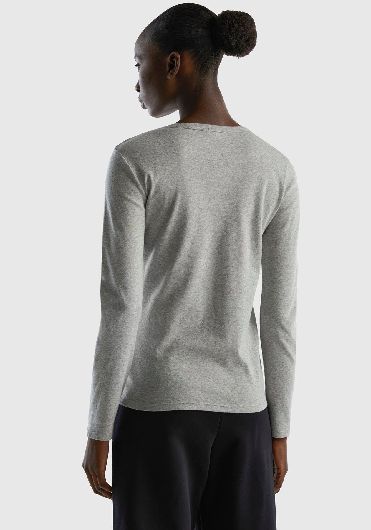 United Colors of Benetton Langarmshirt im Basic-Look grau-meliert