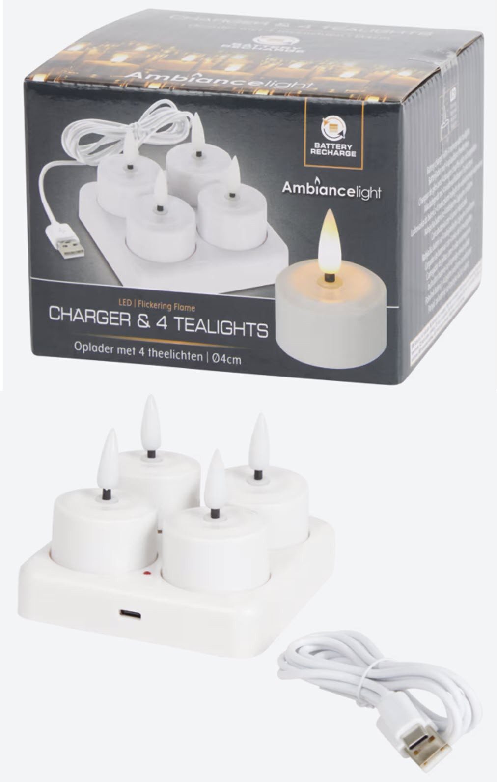 Spectrum LED-Kerze Wiederaufladbare elektrische Teelichter 4er Set