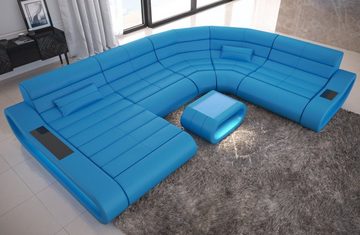 Sofa Dreams Wohnlandschaft Leder Sofa Ledercouch Concept XXL U Form Ledersofa, Couch, mit LED, Designersofa mit ergonomischer Rückenlehne