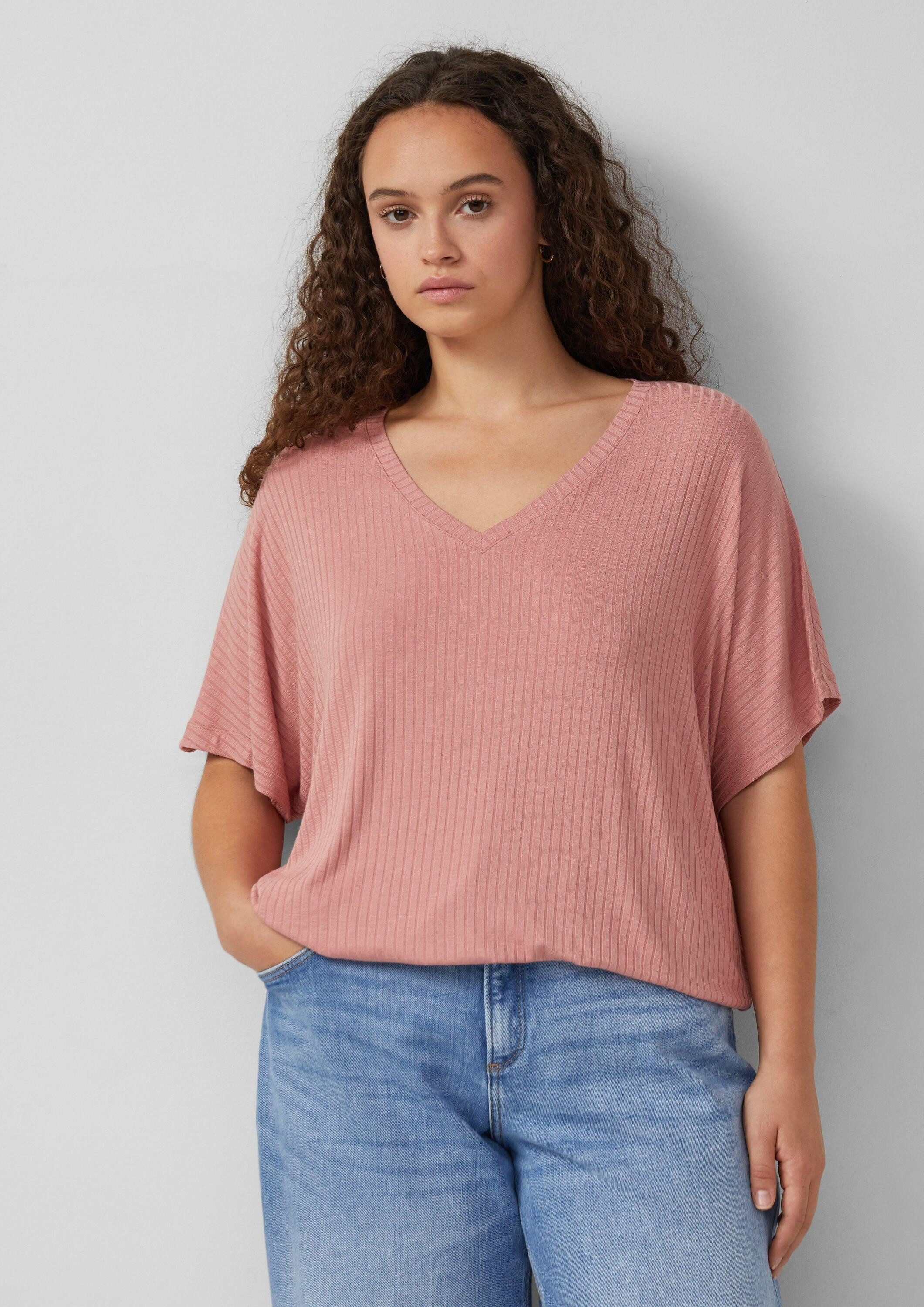 QS Kurzarmshirt T-Shirt Oversize-Shirt mit Rippstruktur