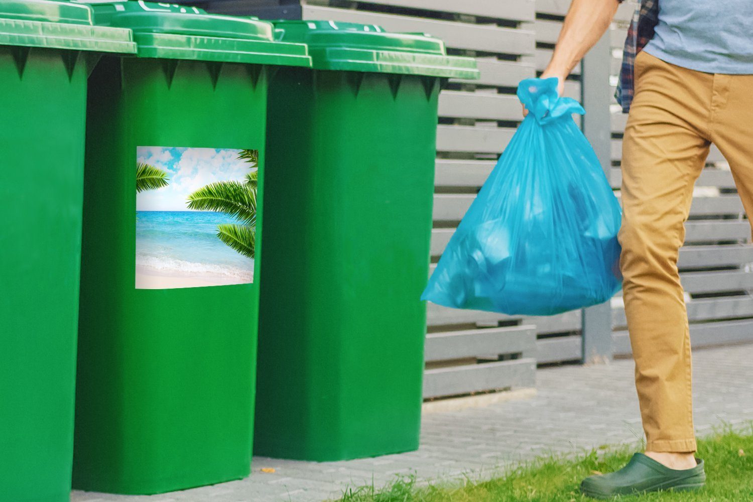 St), (1 Mülltonne, - Sticker, Wandsticker Container, Mülleimer-aufkleber, Palme MuchoWow Tropisch - Abfalbehälter Strand