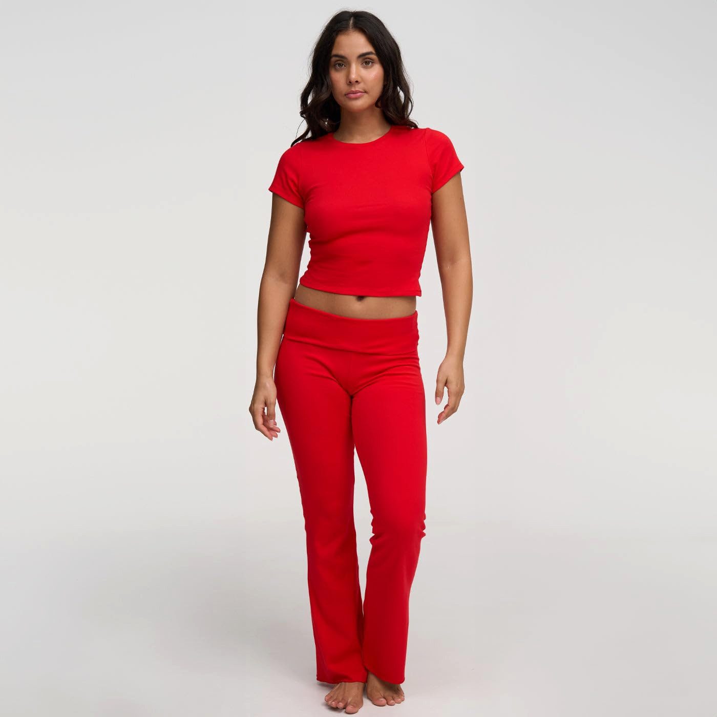 cfab by creamy fabrics Loungehose Cotton Flared Bootcut Leggings-Fire Red-L günstig online kaufen