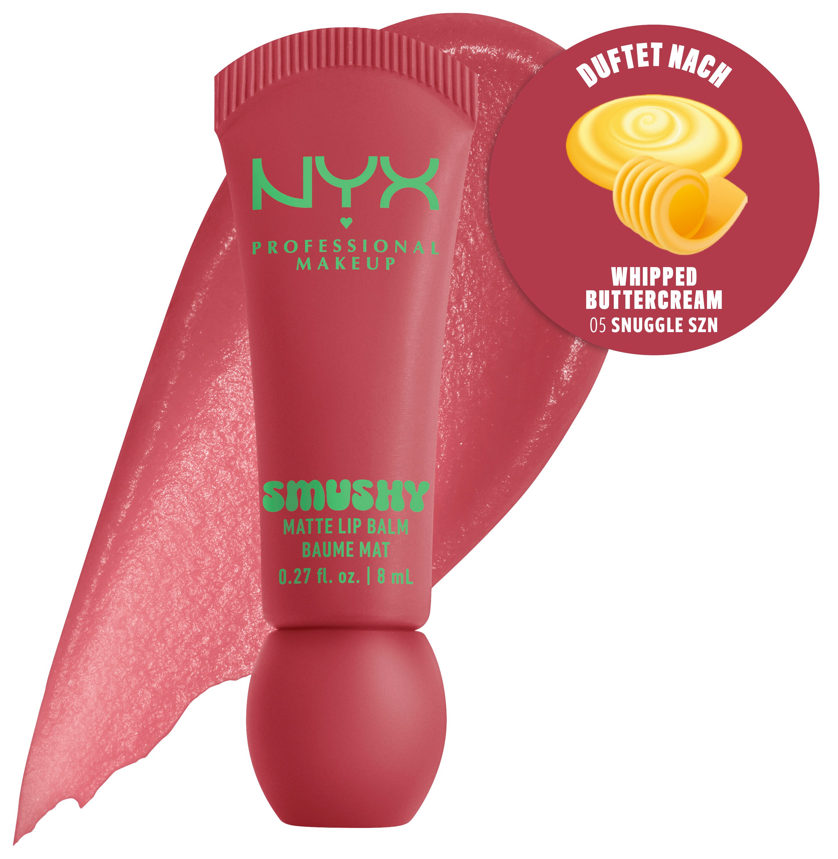 NYX PROFESSIONAL MAKEUP Lippenbalsam SMUSHY MATTE LIP BALM, jeder der Farbtöne hat einen einzigartigen, süßen Duft