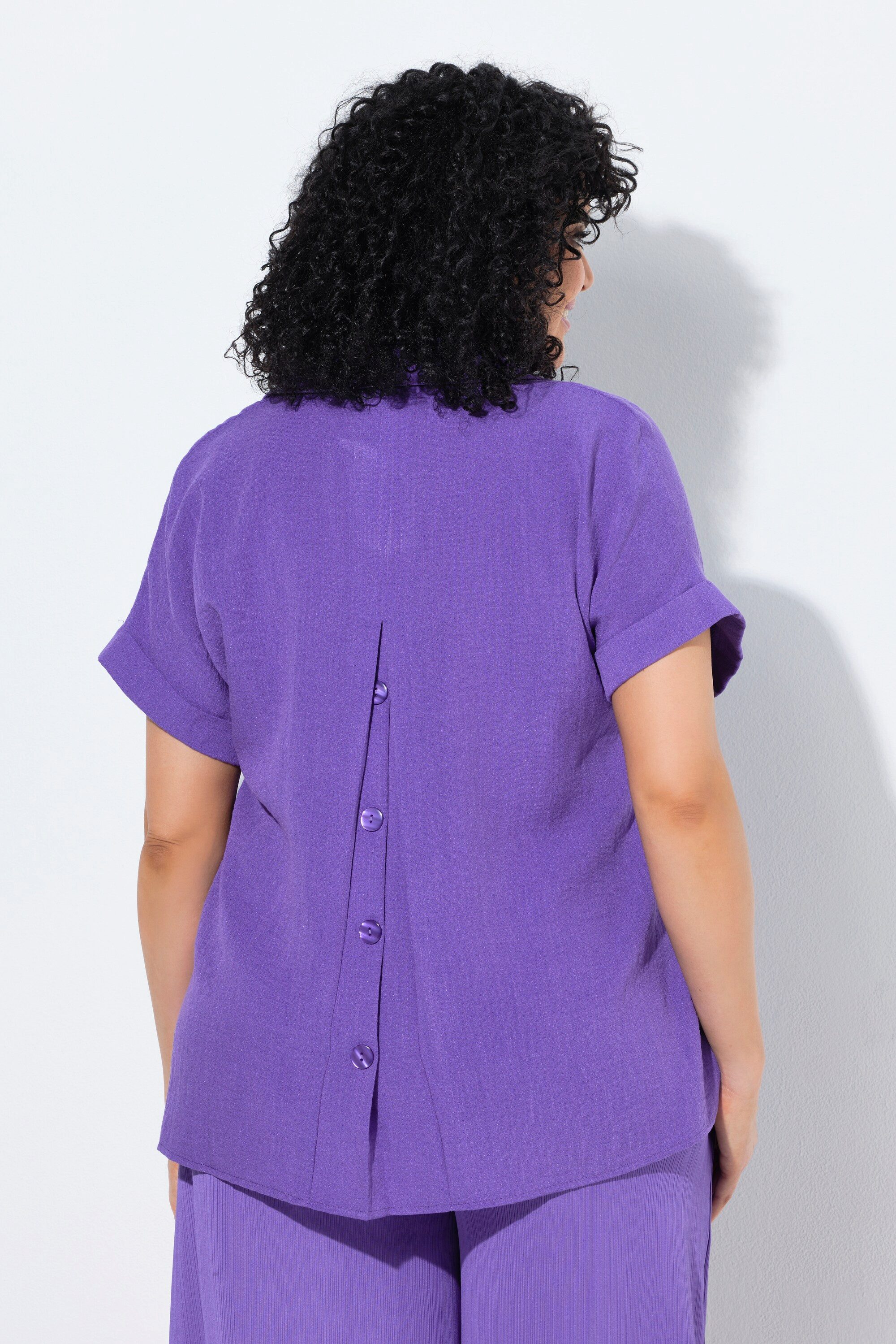 Ulla Popken Tunika Bluse Rücken-Knöpfe Oversized Zierfalte Halbarm