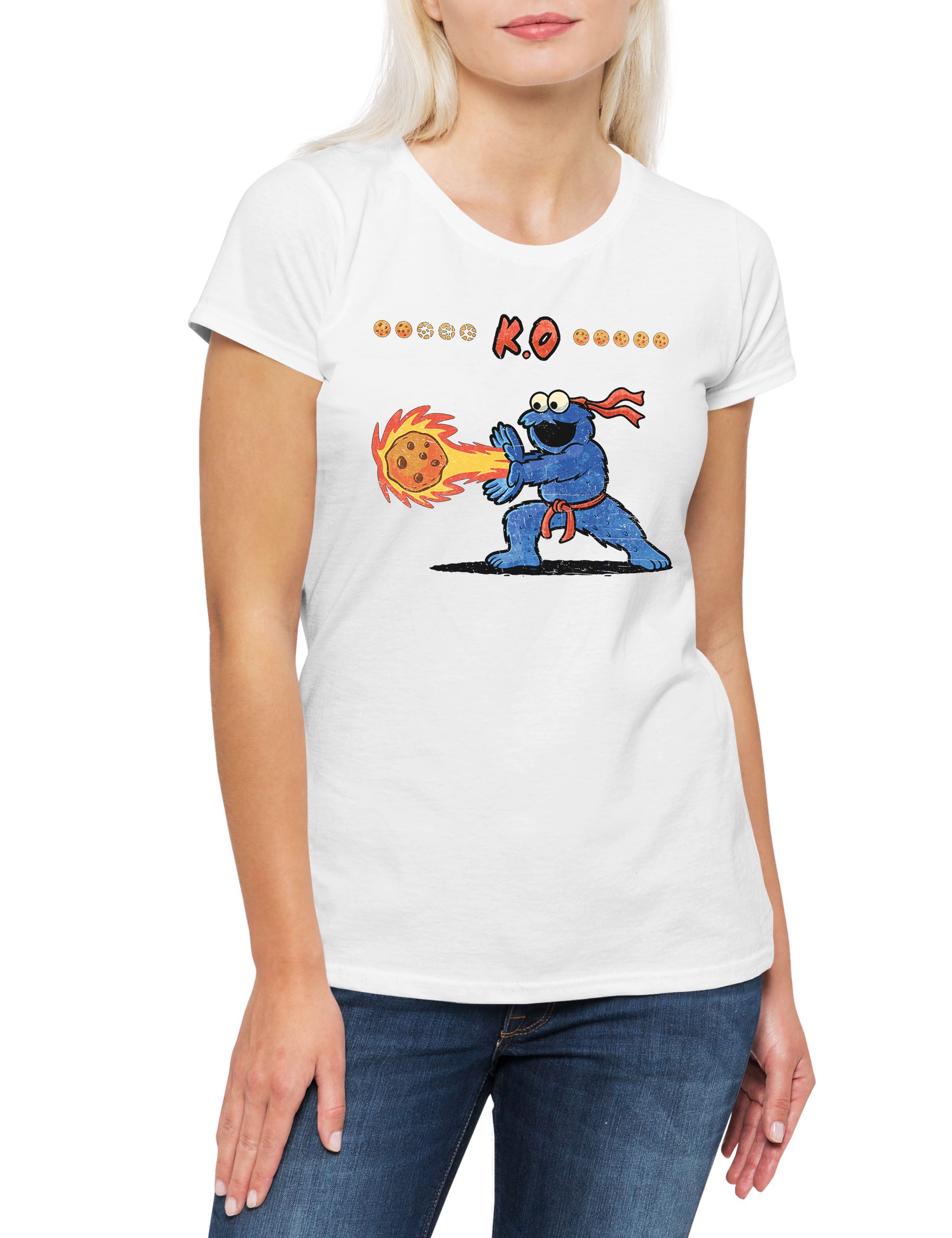 Print-Shirt Cookie Hadouken Damen T-Shirt Street Comic Cartoon Monster Fighter