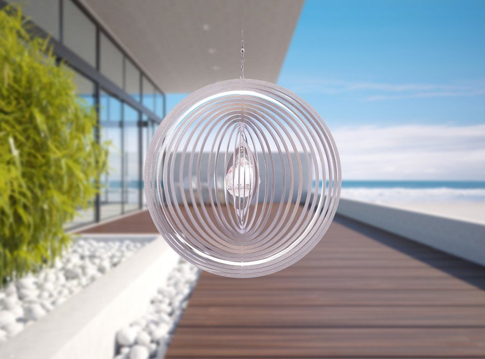 ILLUMINO Windspiel Edelstahl 40mm Garten -XL Kristall mit Circolo Windspiel klarer