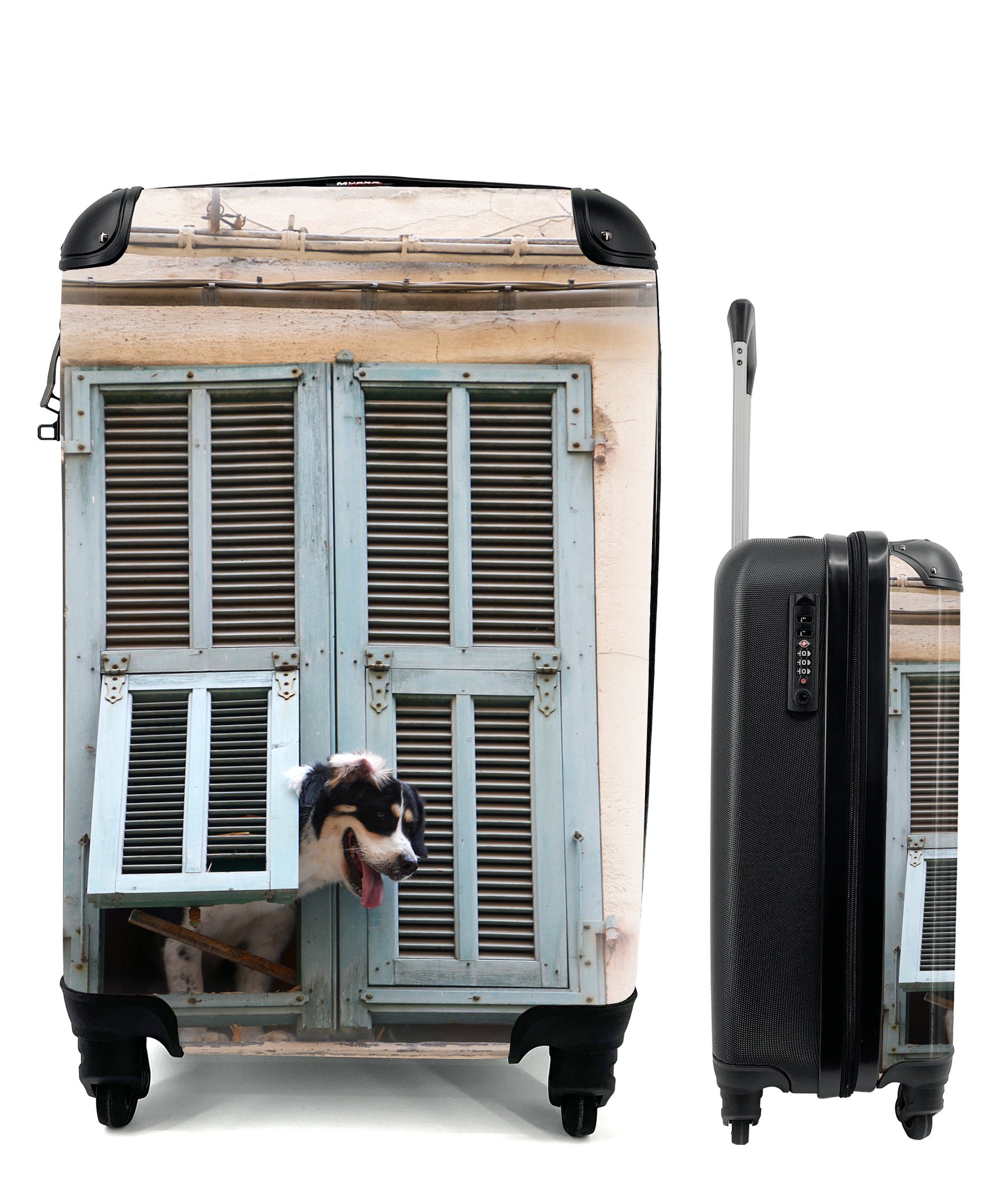 MuchoWow Handgepäckkoffer Hund schaut durch eine Luke, 4 Rollen, Reisetasche mit rollen, Handgepäck für Ferien, Trolley, Reisekoffer