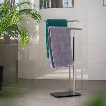 bremermann Handtuchhalter Stand-Handtuchhalter freistehend, 2 Stangen, Edelstahl und Glassockel