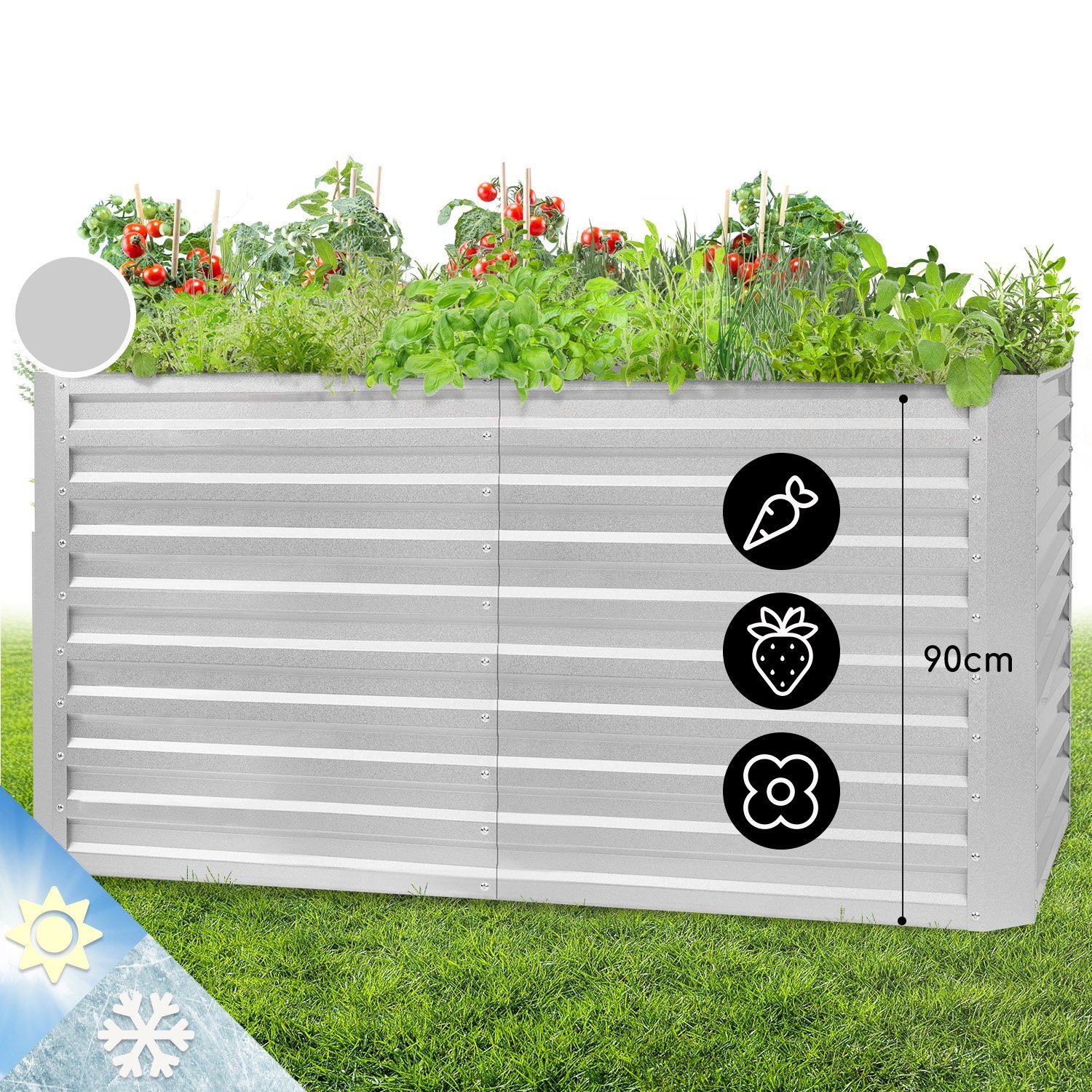 blumfeldt Hochbeet High Grow Straight, Hochbeet Metall Balkon Pflanzkasten Pflanzkübel Blumenkasten