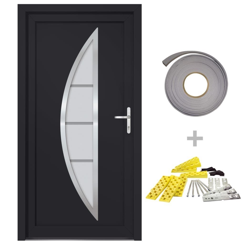 vidaXL Haustür Haustür Anthrazit 88x200 cm PVC Aluminium Haus Eingangstür Fronttür Gl