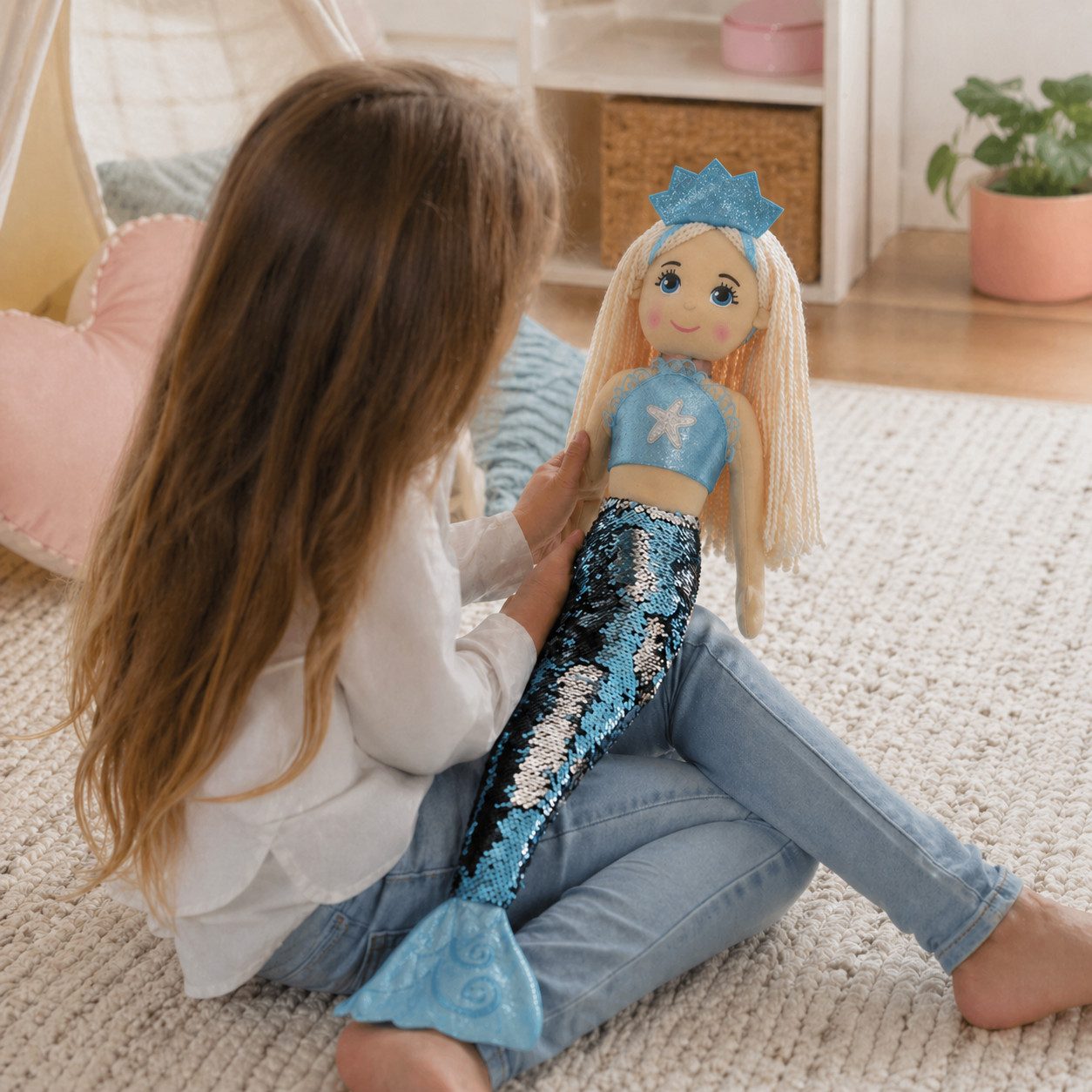 Sweety-Toys Meerjungfrauenpuppe Sweety Toys 11896 Stoffpuppe Meerjungfrau Prinzessin 70 cm türkis