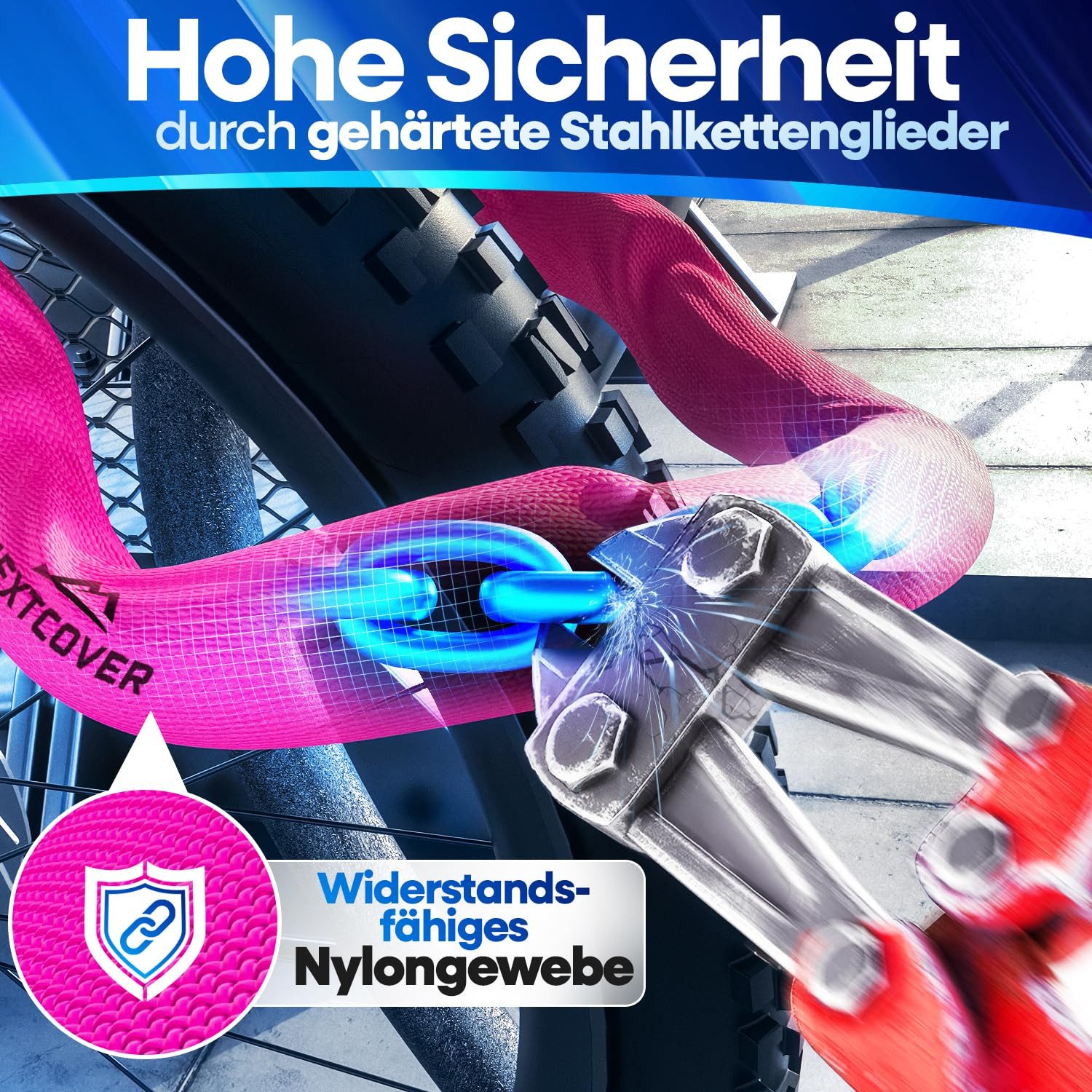 Nextcover Kettenschloss NEXTCOVER® Fahrradschloss LockOne mit Zahlencode oder Schlüssel – Bild 3 von 5